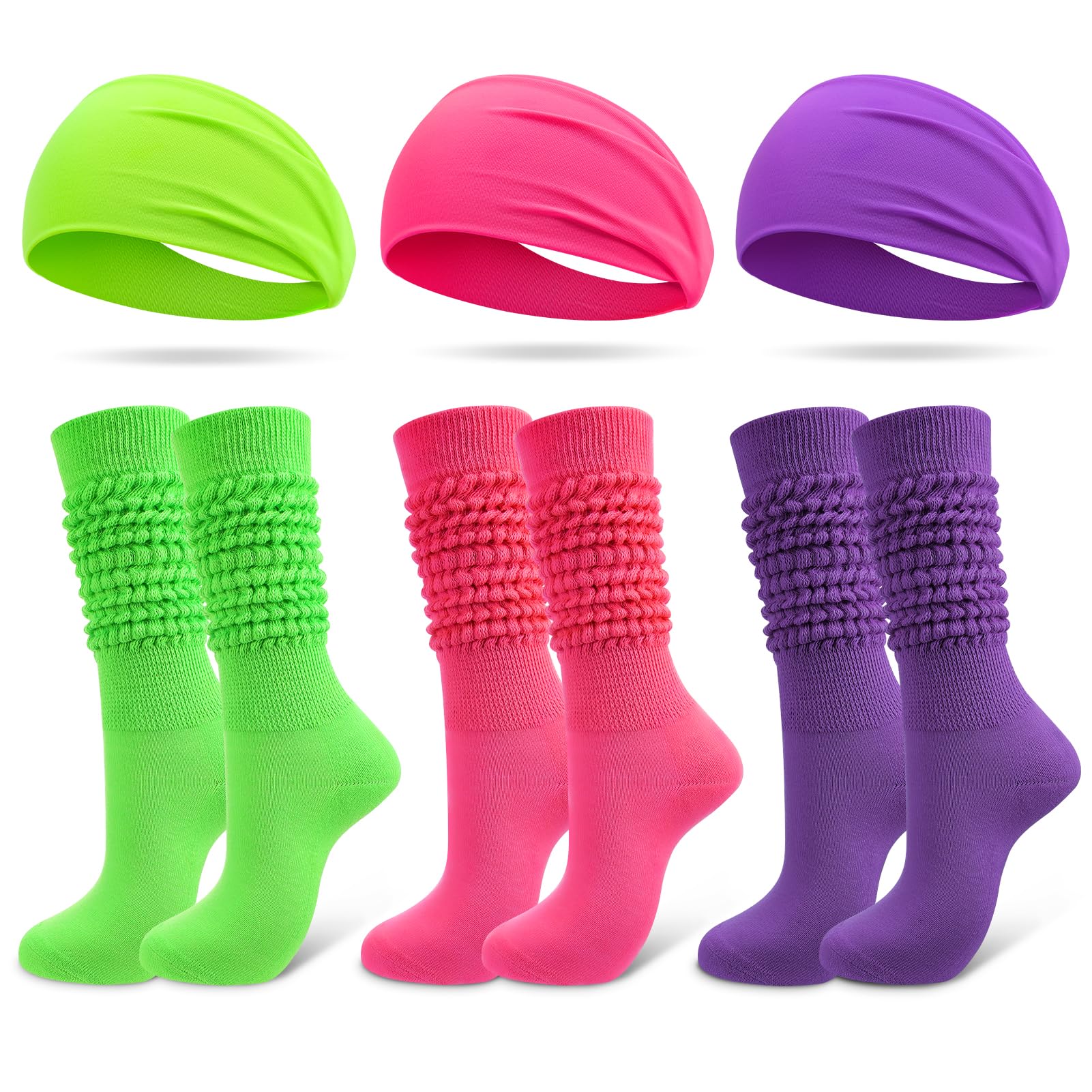 Photo 1 of JATEBI 3 Set 80s 90s Neon Headbands for Women Sweat Headbands Thin Slouch Socks Sports Headband Sweatbands for 80s 90s Outfits Accessories Retro Party Cosplay