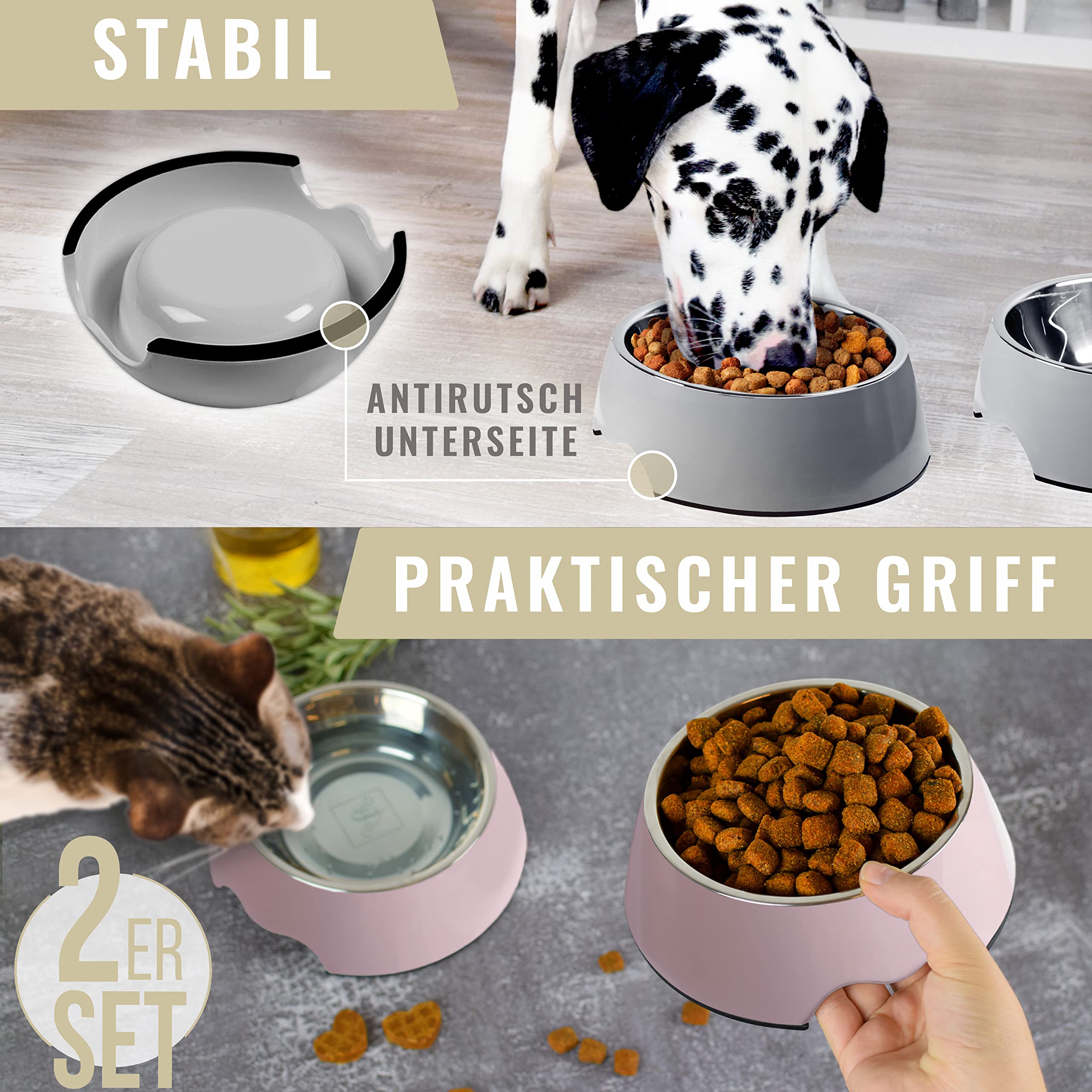 Ciotole Doppie Per Cani E Gatti - Antiscivolo, Acciaio Inox, Verde, Taglia Piccola (170 Ml) - Foto 9