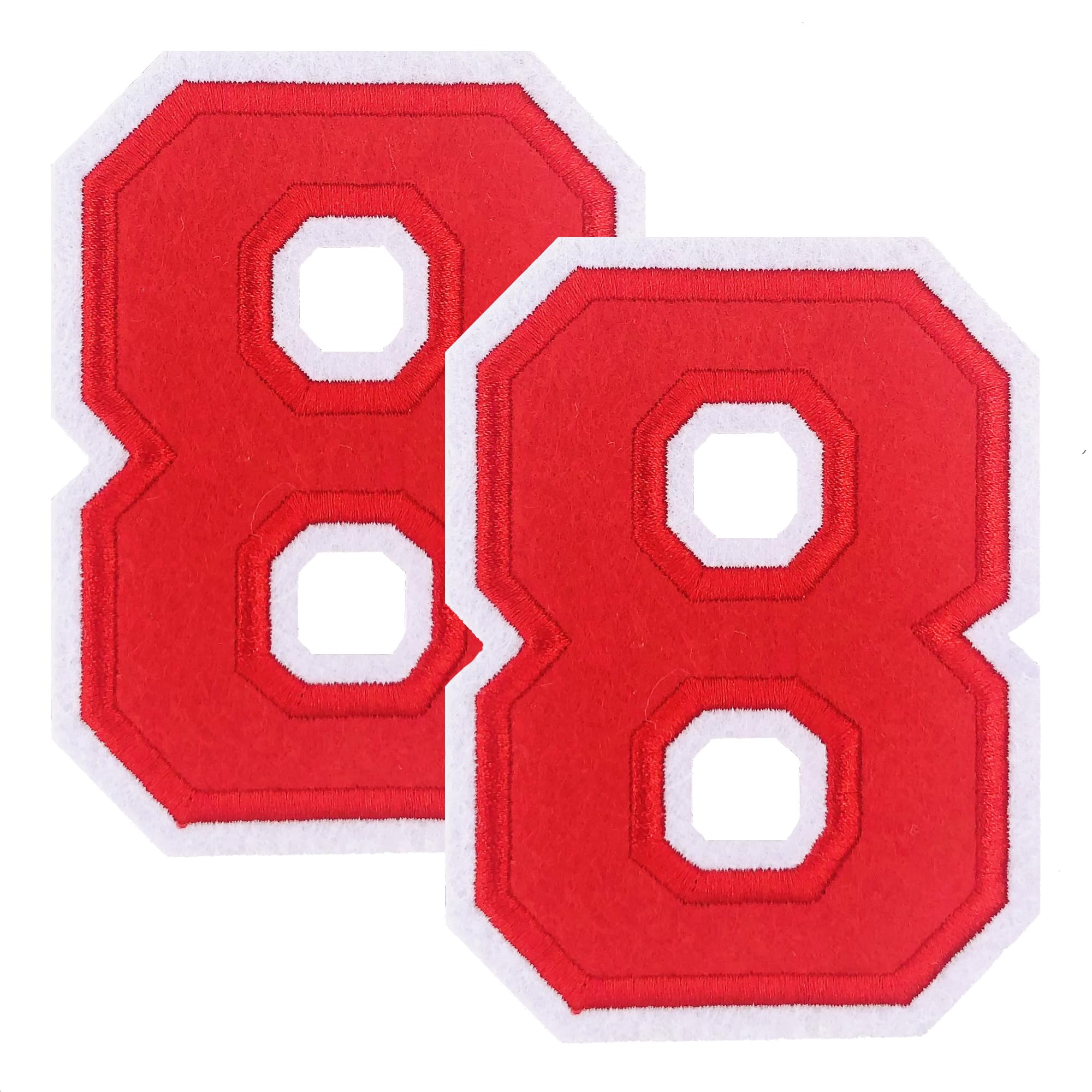 Large Iron on Number Patches for Clothing Jeysey Backpacks Clothes Jacket 4.5" Embroidered Felt Numbers Appliques Monogram Sew on/Heat Transfer Varsity Big Red Number Fabric Patch 8/88