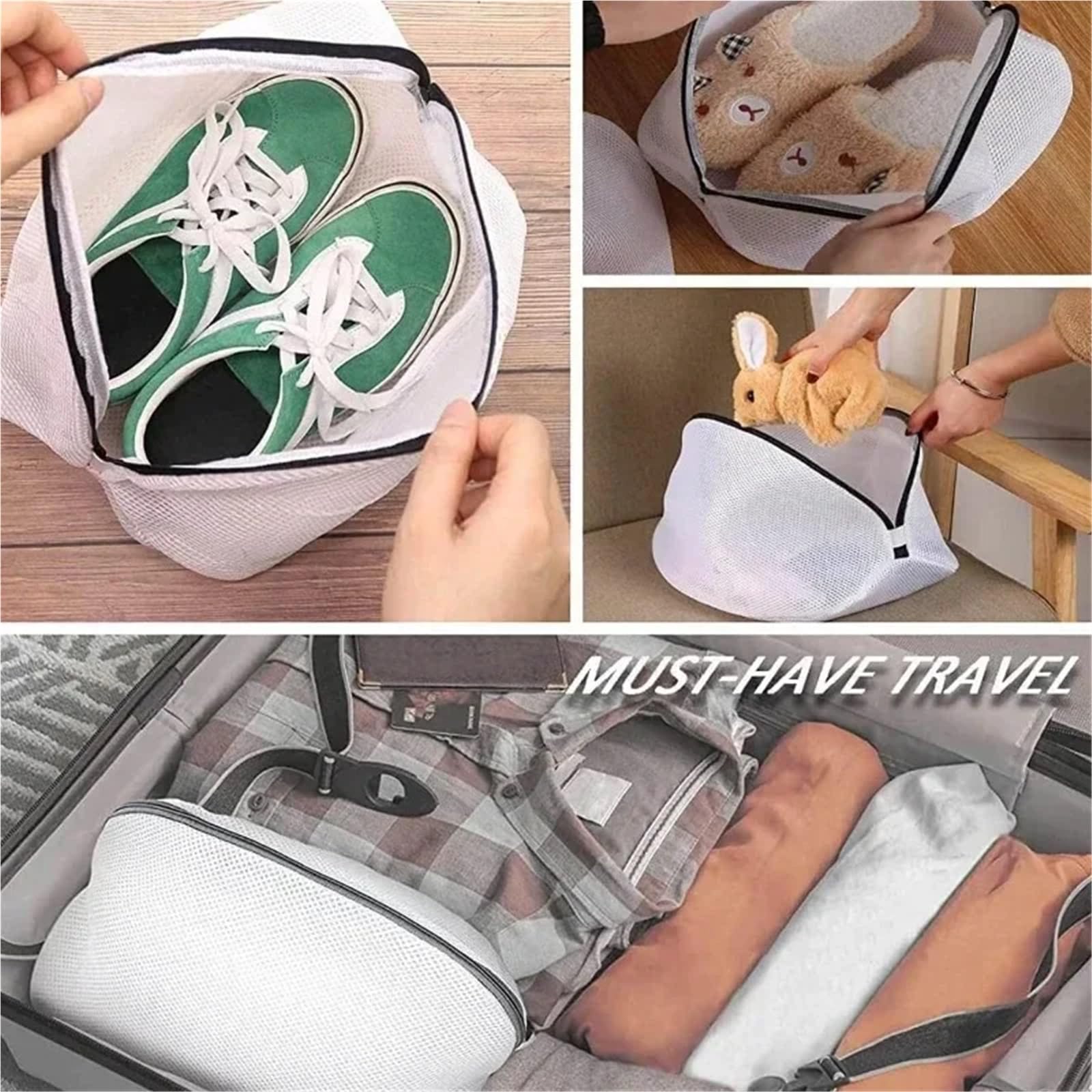 15-teilige Reise-Schuhaufbewahrungstasche mit Reißverschluss, Kleidung, Anti-Verformung, Schutz-Waschtasche, Netz-Waschmaschinen-Schuhtasche für Reisen