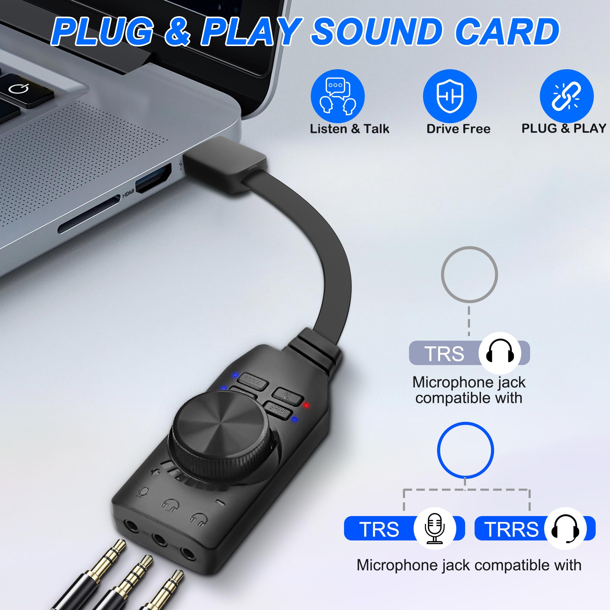 MEIRIYFA Scheda audio USB esterna Virtuale 7.1 Surround Sound USB 2.0 Adattatore scheda audio esterna con regolazione del volume per desktop, laptop, auricolari, cuffie (nero)