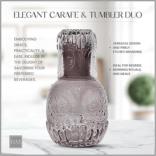 Miniatura 3 de elle decor Juego de 2 jarras  Jarra de agua nocturna  Jarra de vidrio y taza que se dobla como una tapa  Vaso de vidrio perfecto para almacenar