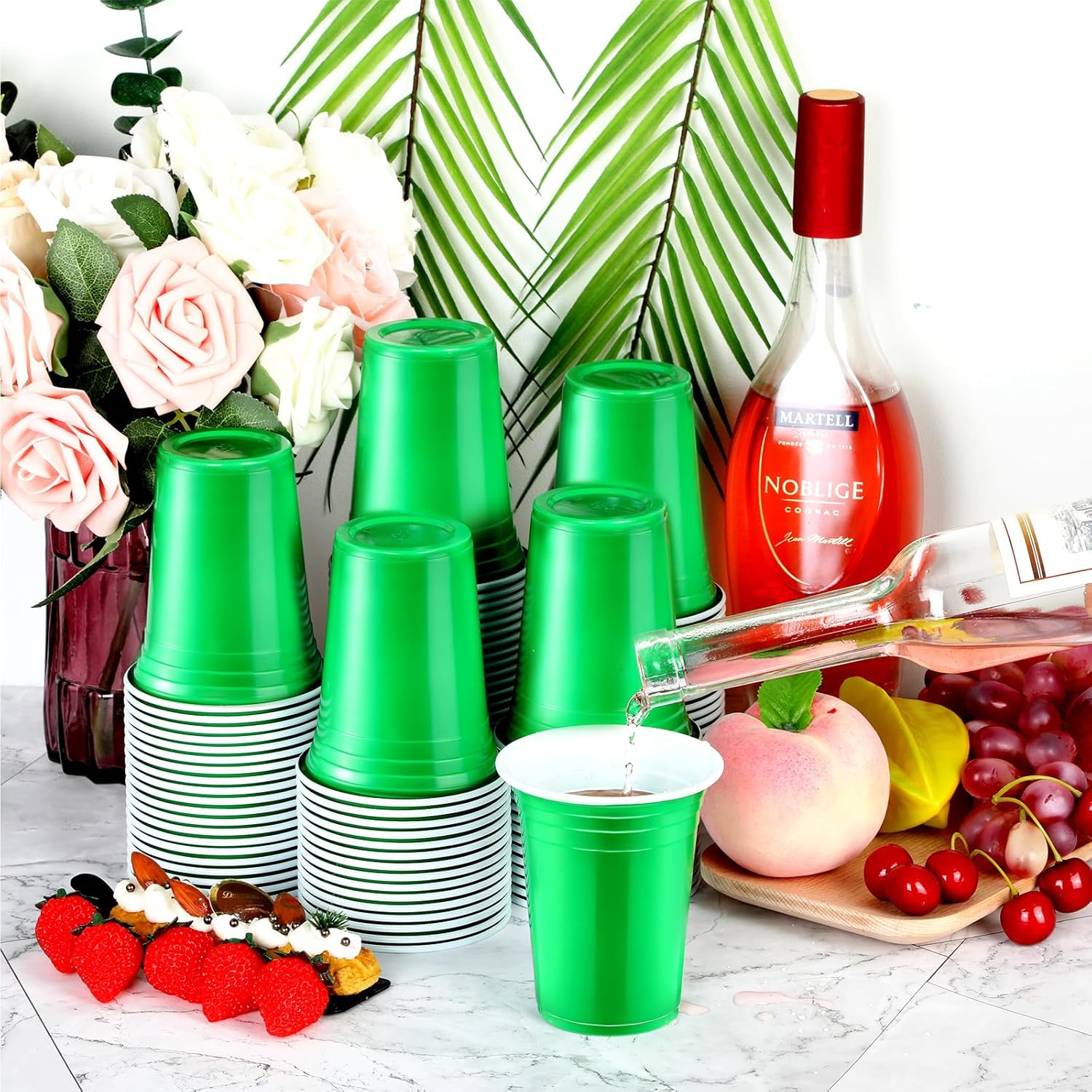 Sabary 100 Pack 12oz Valentine Plastic Cups St. Patricks Day Heavy Duty Drinking Disposable Cups with Lines for Beverage Holiday Camping Barbecues Birthday Party Outdoor Picnic(Green and White) - Image 6