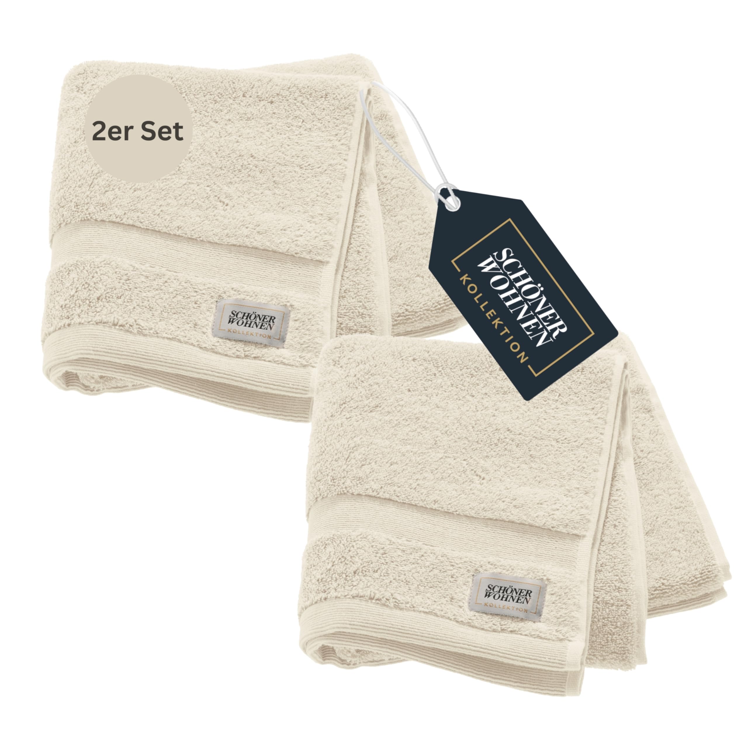 SCHÖNER WOHNEN 2er Set Premium Handtuch 50x100 cm - saugstark - Luxus Handtücher Weiß 2teilig - 100% Baumwolle - flauschig weich - als Handtuch-Set kombinierbar - Frottiertücher - Öko-Tex