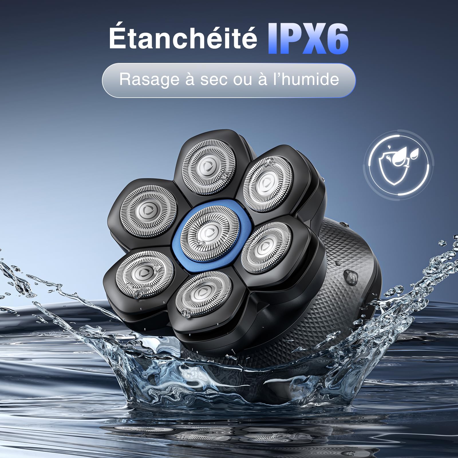 kensen Rasoir Tete Chauve Homme 7D Tondeuse Crane Chauve 90 Mins d'Autonomie 2 Vitesses Rasoir Crane Homme Chauve Étanche IPX6-Wet & Dry,USB-C,sans Fil,avec Écran LED (Noir)