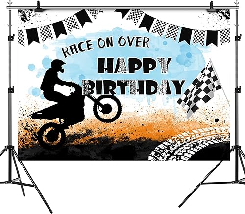 Miniatura 2 de Telón de fondo de motocicleta con texto en inglés "Race On Over Motocross Racing Fotografía", decoración de fiesta de cumpleaños, suministros para