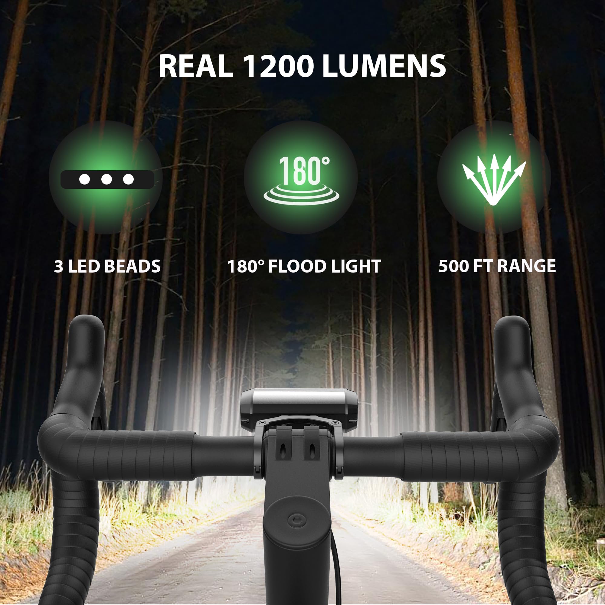 Phares lumineux avant et arrière pour vélo - Rechargeable par USB C - Pour conduite de nuit, vélo de route et de montagne - Étanche - 4 modes - Barre lumineuse VTT à dégagement rapide