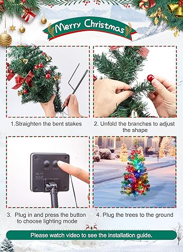Miniatura 6 de Árbol de Navidad solar, 4 paquetes cada uno de 2.5 pies de árbol de Navidad iluminado al aire libre con luces de Navidad multicolor, pequeño árbol