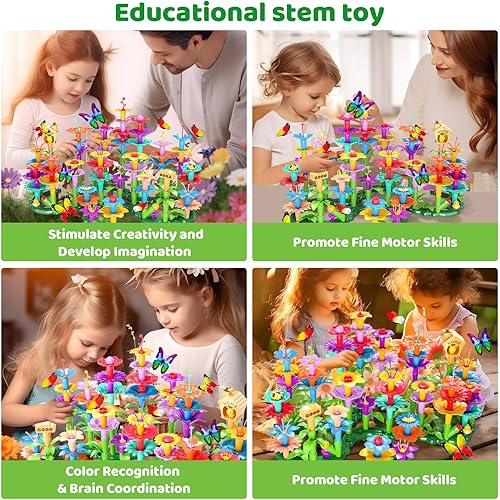 Miniatura 3 de Doloowee 184 Piezas Juguetes de Construcción de Jardín de Flores para Niñas de 3 4 5 6 7 Años, Juguetes de Construcción Apilables DIY Mejorados,