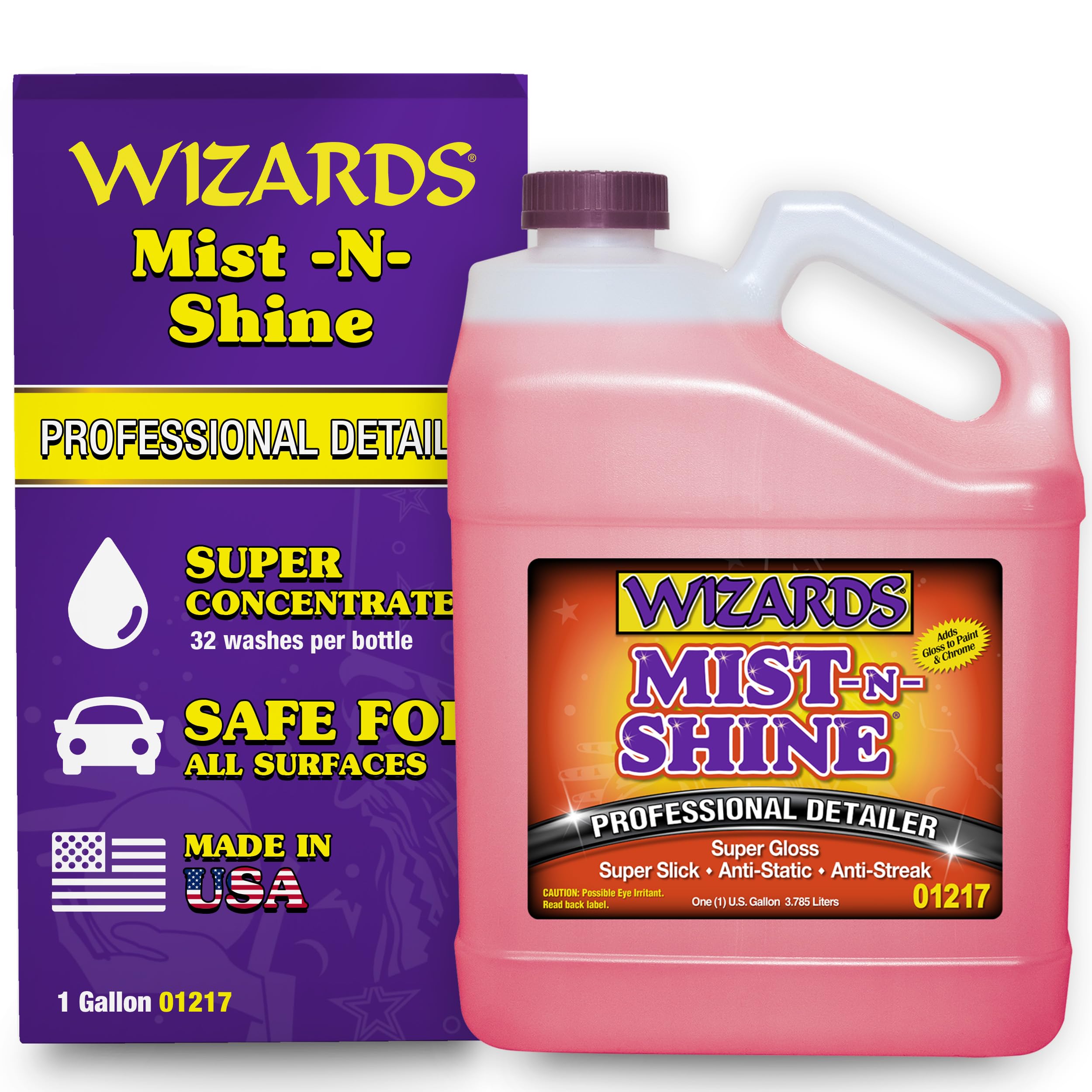 Wizards Mist-N-Shine Professional Detailer - 1 Gallon Refill - Multi-Purpose High Gloss Waterless Quick Detailer for Glass, Chrome, Paint & Plastics - Car Exterior Cleaner Auto Detailing Supplies
