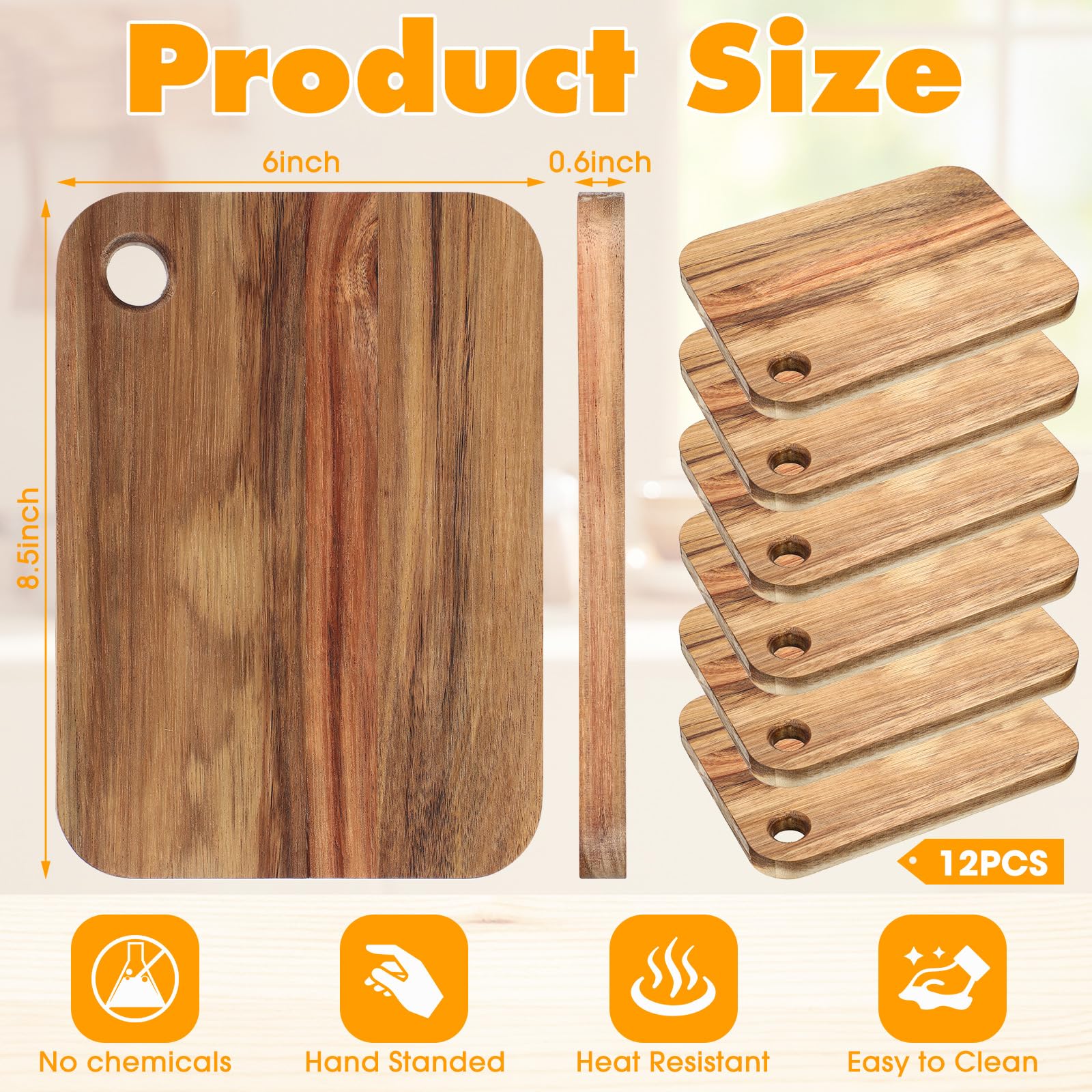Vesici 12 tablas de cortar rectangulares de madera de acacia, tablas de cortar ligeras para servir embutidos orgánicas, mini tabla de cortar para cocina, carnes