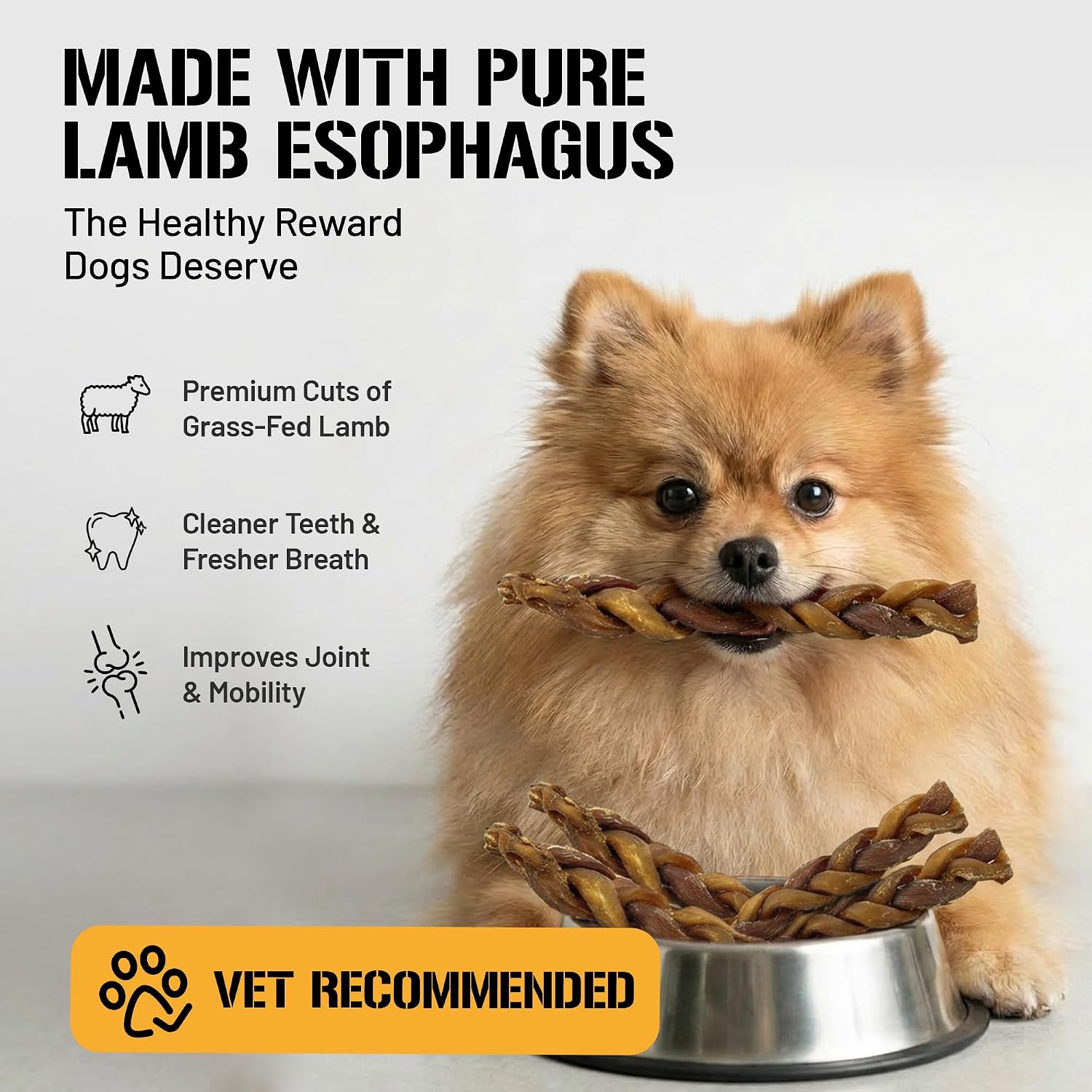 Dog Chits Lamb Esophagus Chews for Dogs & Puppies - Natural Single Ingredient - High Protein, Low Fat Lamb Chew - Long Lasting, Easily Digestible - Great for Joint - Dental Clean Crunch - 6inch, 15pck