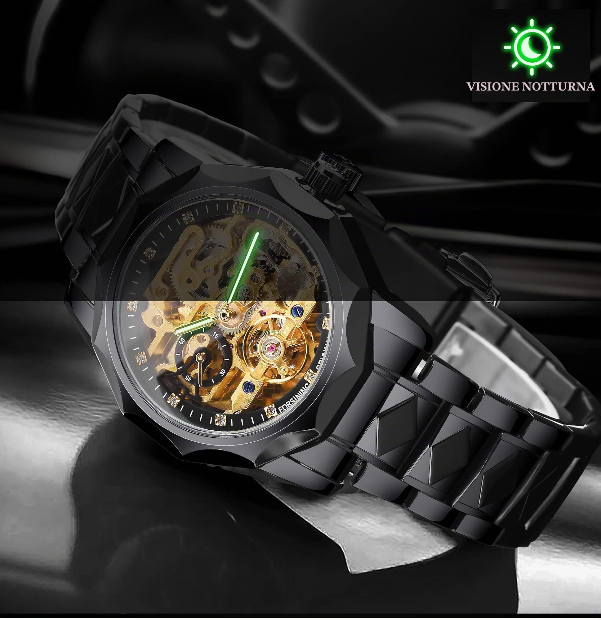 Tourbillon Design Orologio da polso da uomo analogico automatico in acciaio inossidabile