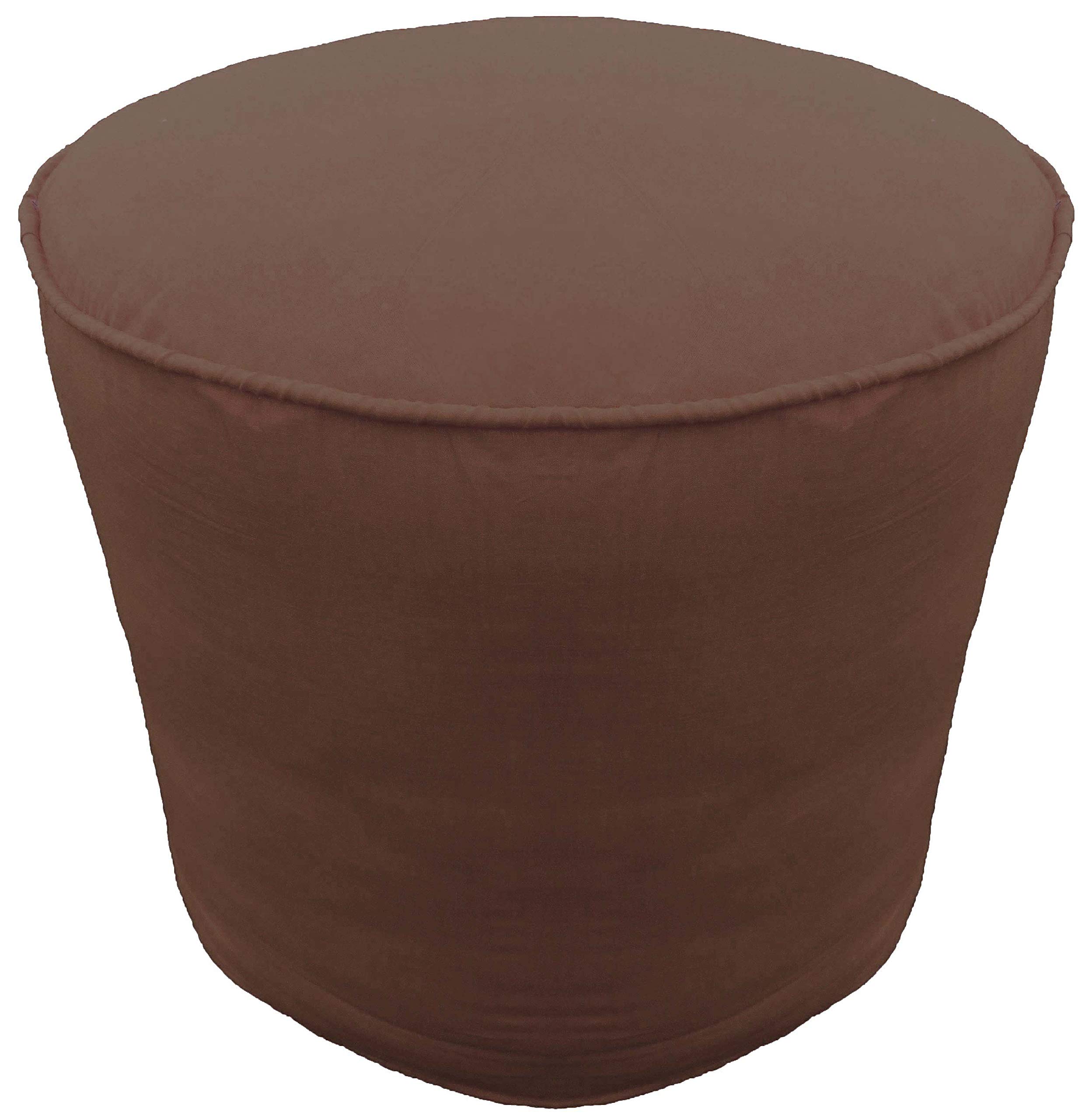 Ottoman Footstool Cover Cotton Round Pouf Cover with Piping Brown 22