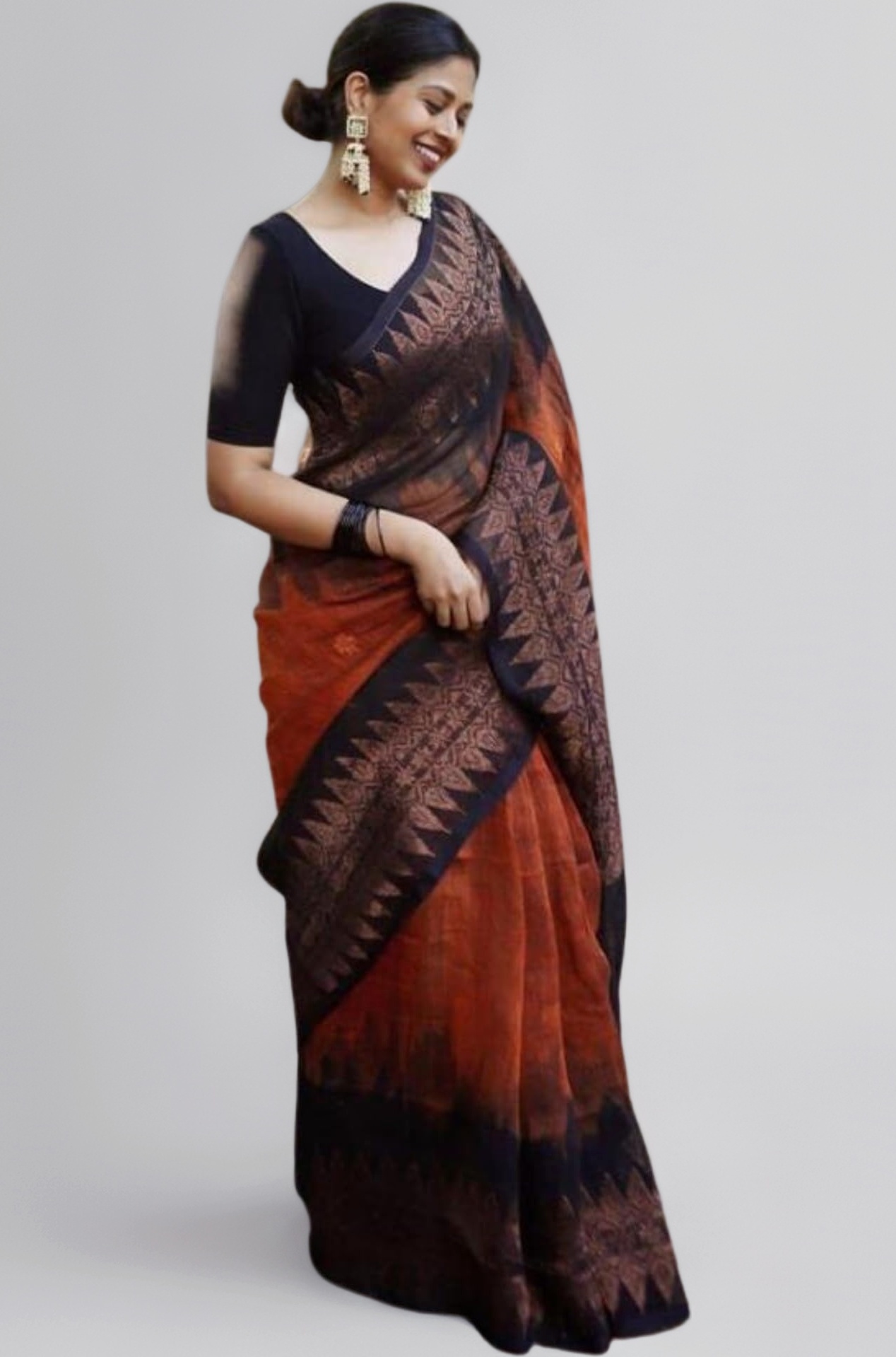 SGF11 Women's Kanjivaram Soft Cotton Linen Silk Saree With Blouse Piece