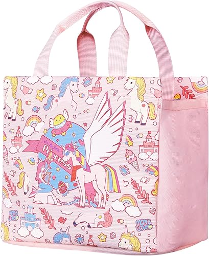 NOHOO Lonchera para niños, grande y reutilizable, con estampado de animales lindos, lonchera térmica para niñas, mujeres, escuelas, oficinas,