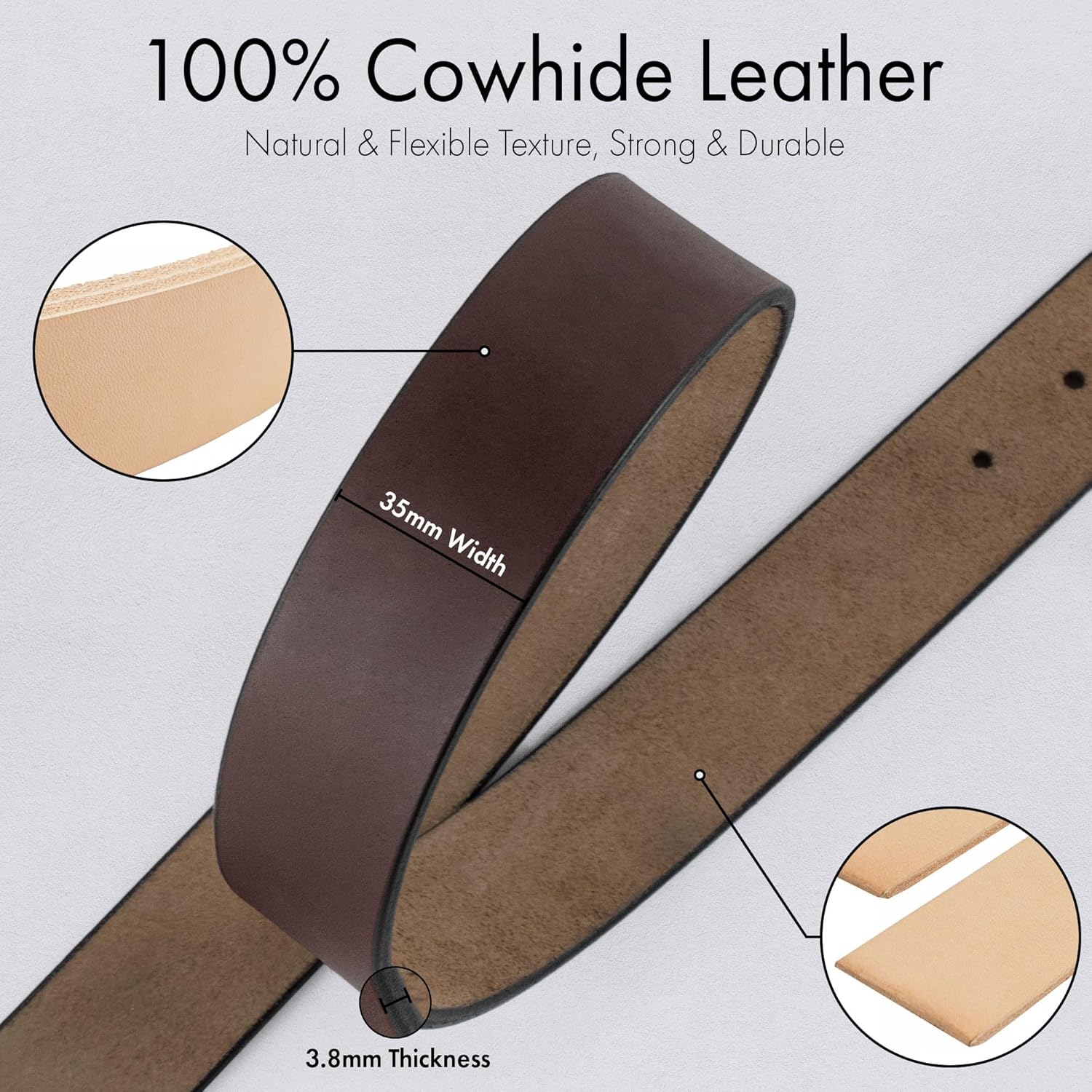 PBF Men’s Genuine Leather Belt 1.37" – Handmade Top-Grain Leather, Durable Casual & Formal Belt with Solid Metal Buckle - Image 5