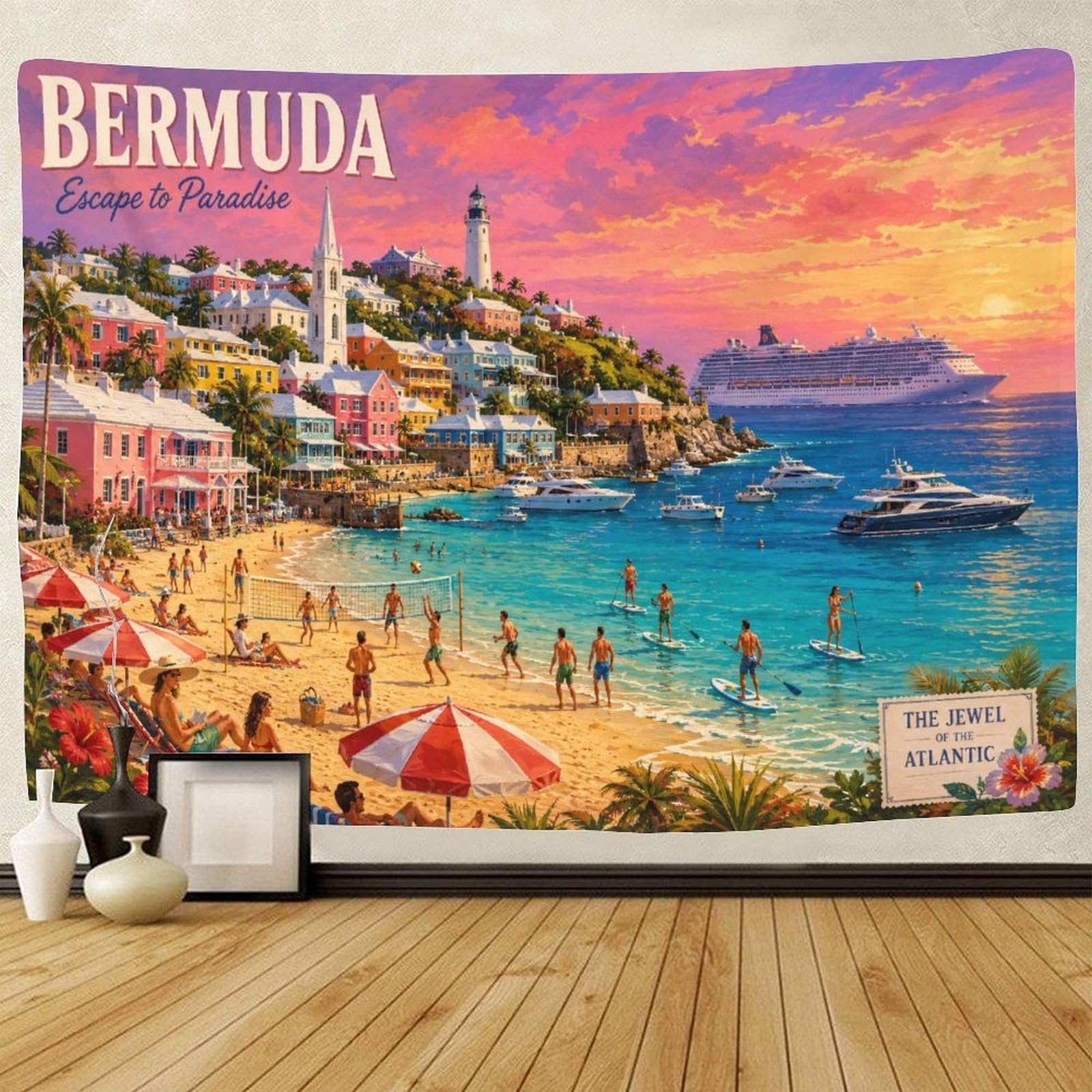 GPMNBCXZK Bermuda Beach Landscape Wall Hanging Decor Wall Tapestry 3D Print Tapestries Poster Curtain Living Room Dorm 150cmx200cm