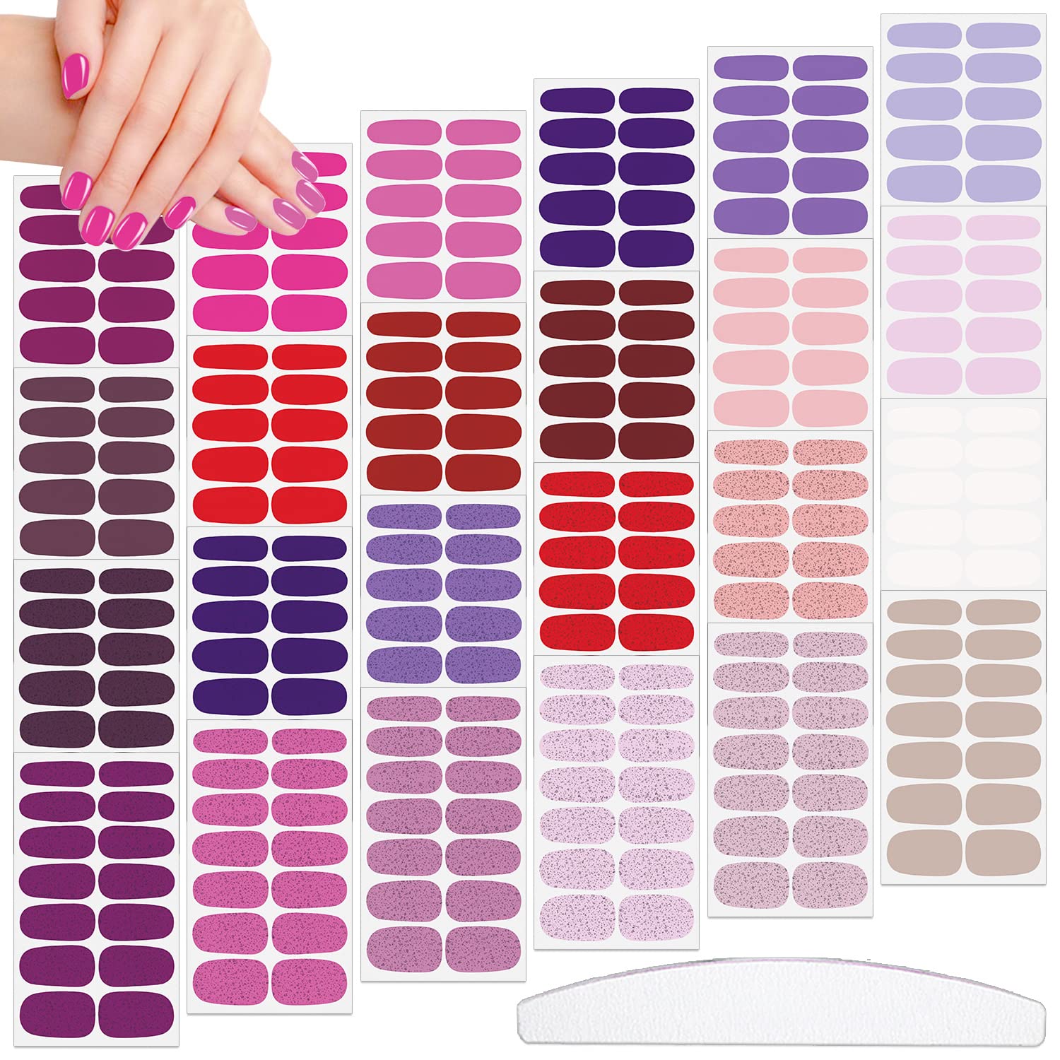 JERCLITY336 Pieces 24 Sheets Stylish Warm Tones Solid Color Nail Polish Strips Nail Wraps with Nail File Self-Adhesive Nail Stickers Full Nail Wraps for Women Girls Nail Art