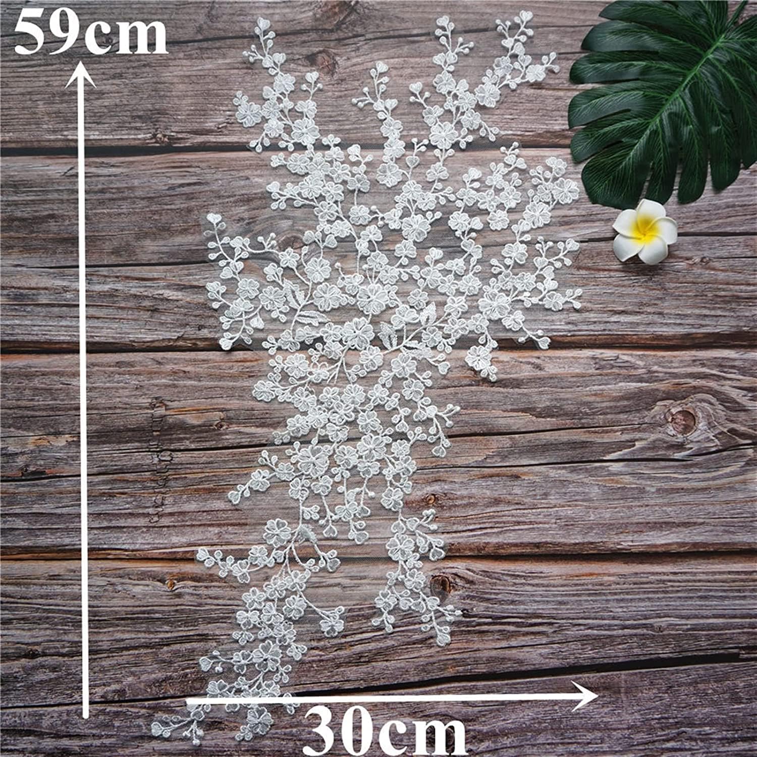 Lace Applique Floral Embroidery Sew On Patch for Wedding Dress White Embroidered Flower 30x59cm