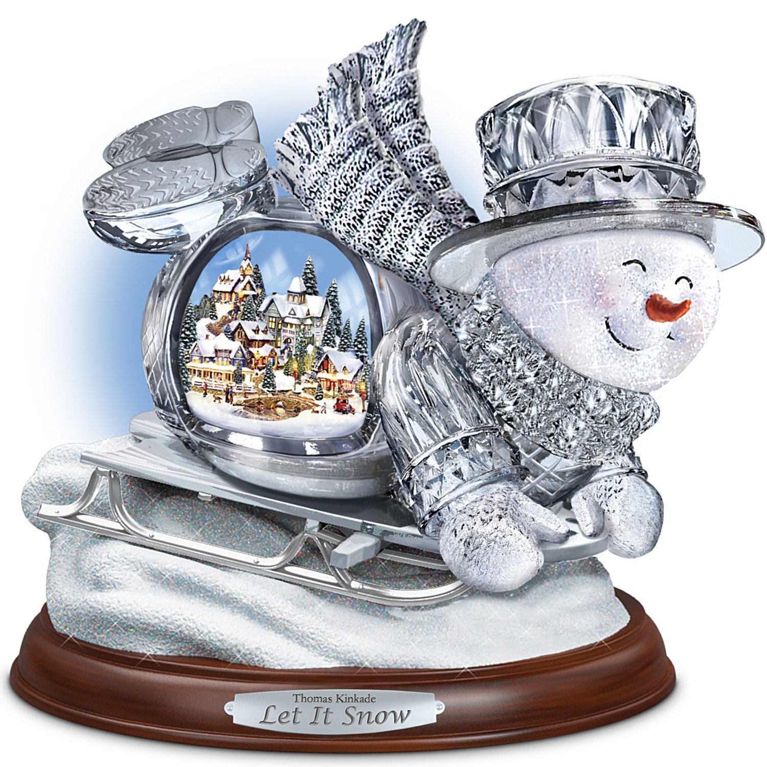 The Bradford Exchange Thomas Kinkade Crystal Sledding Snowman: Let It Snow Figurine