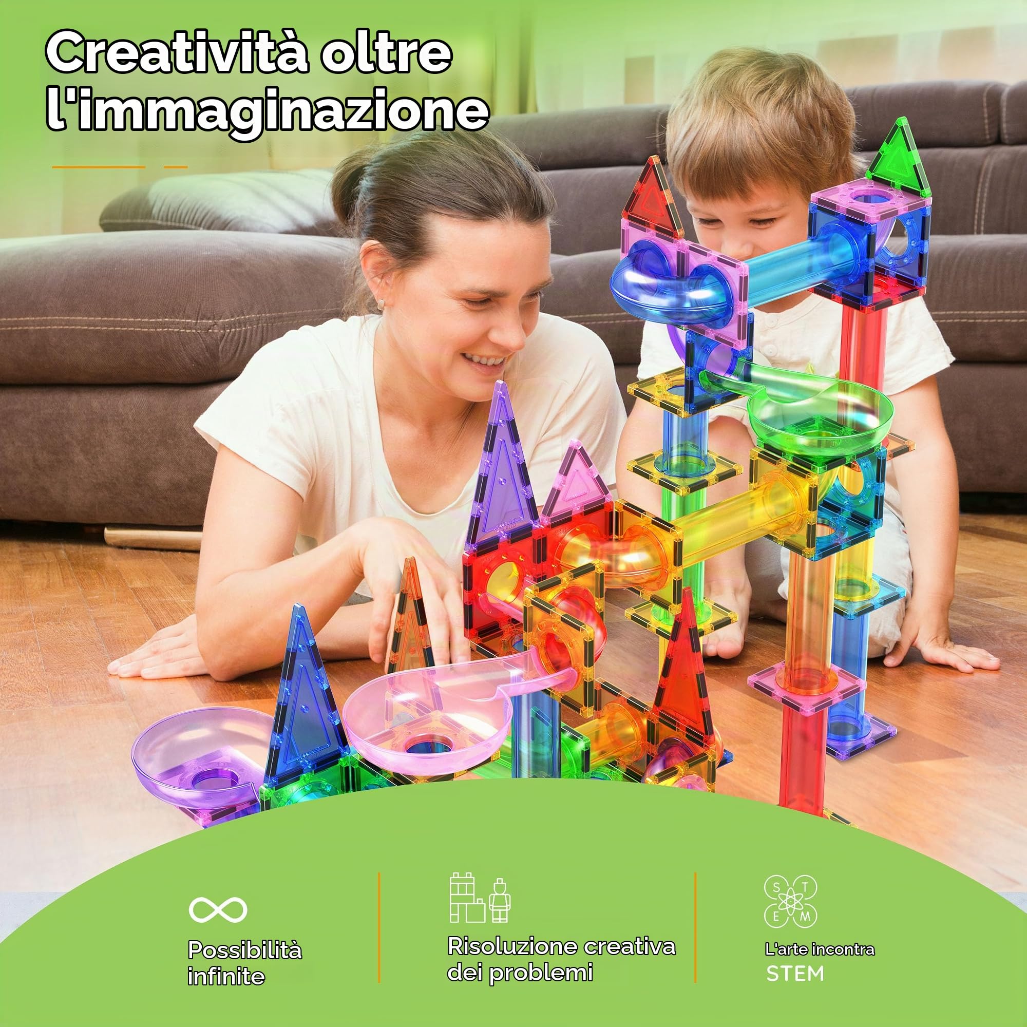 PicassoTiles Marble Run - Set da 150 pezzi di piastrelle magnetiche da corsa, set da gioco STEM Building & Learning Kit educativo per lo sviluppo del cervello dei bambini, ragazzi e ragazze, età 3 4 5