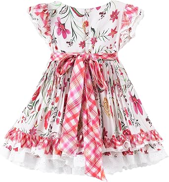 Girl Dress, Embroidered Floral Heirloom, Lace Crew Collar, Puff Sleeve, Cotton Kids Casual Clothing...