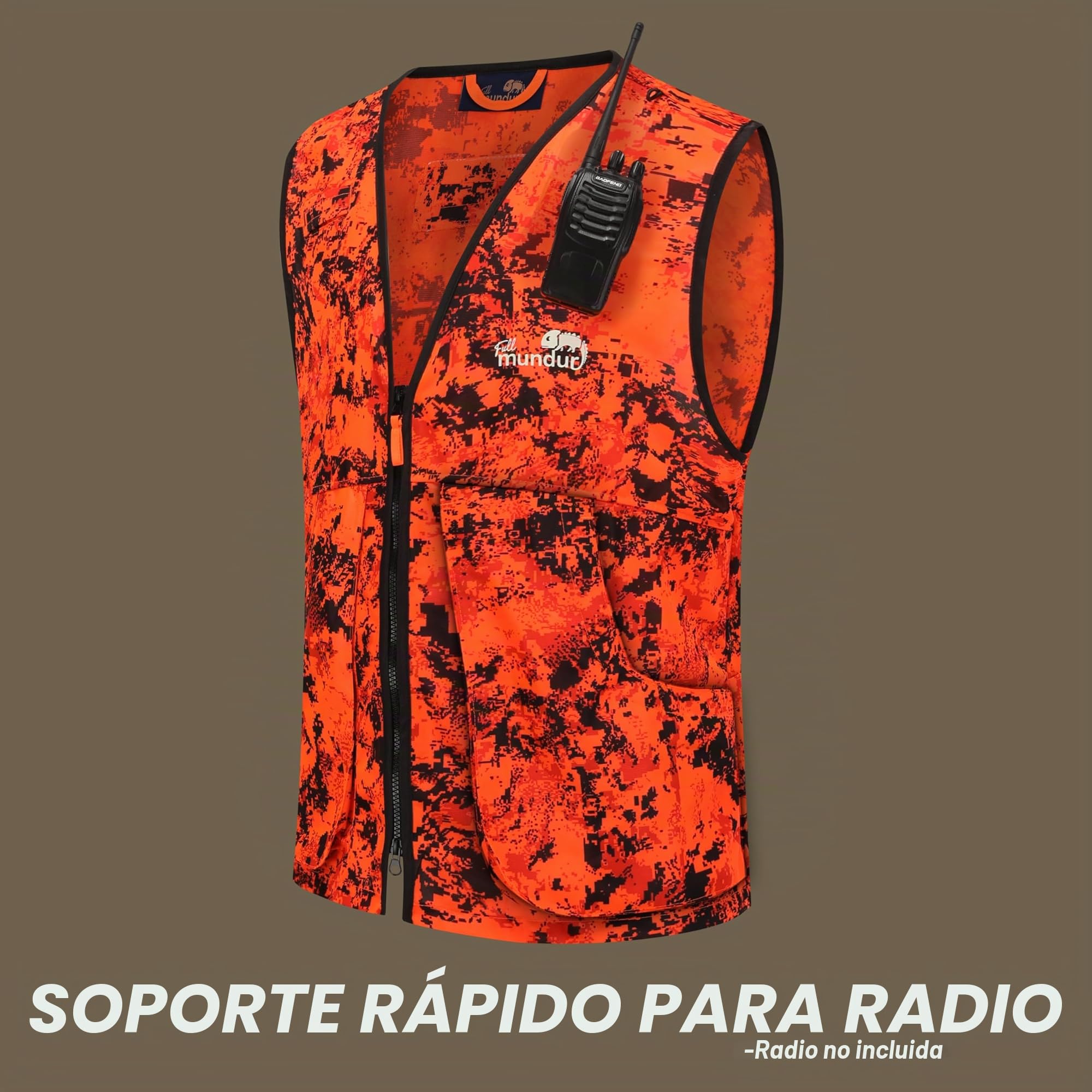 Blaze Camo Naranja Chaleco de Caza Caza Chaleco Ligero de Seguridad con Múltiples Bolsillos para Adultos Unisex