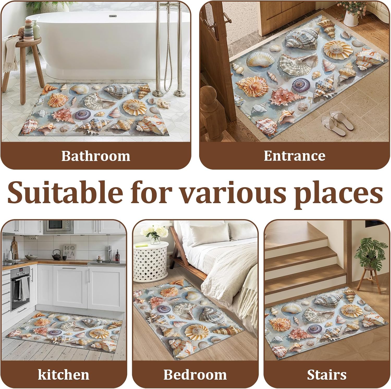 Coastal Seashell Door Mat Beach Entrance Doormat Home Floor Mat Rugs for Entryway Outdoor Indoor Kitchen Bathroom Decor 17x29 inch