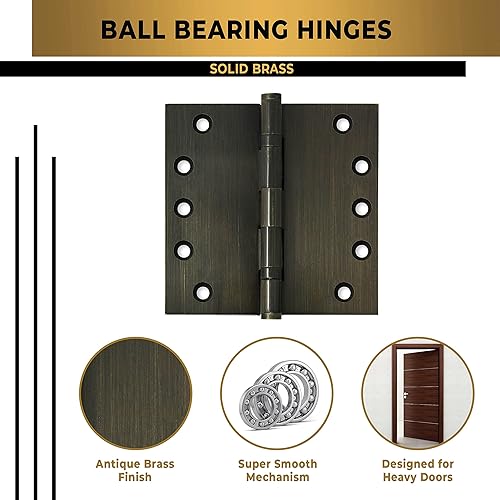 Miniatura 3 de Bisagra negra resistente para puerta, rodamiento de bolas negro mate, 5 x 5 pulgadas, juego de 3 bisagras de puerta de latón macizo negro mate