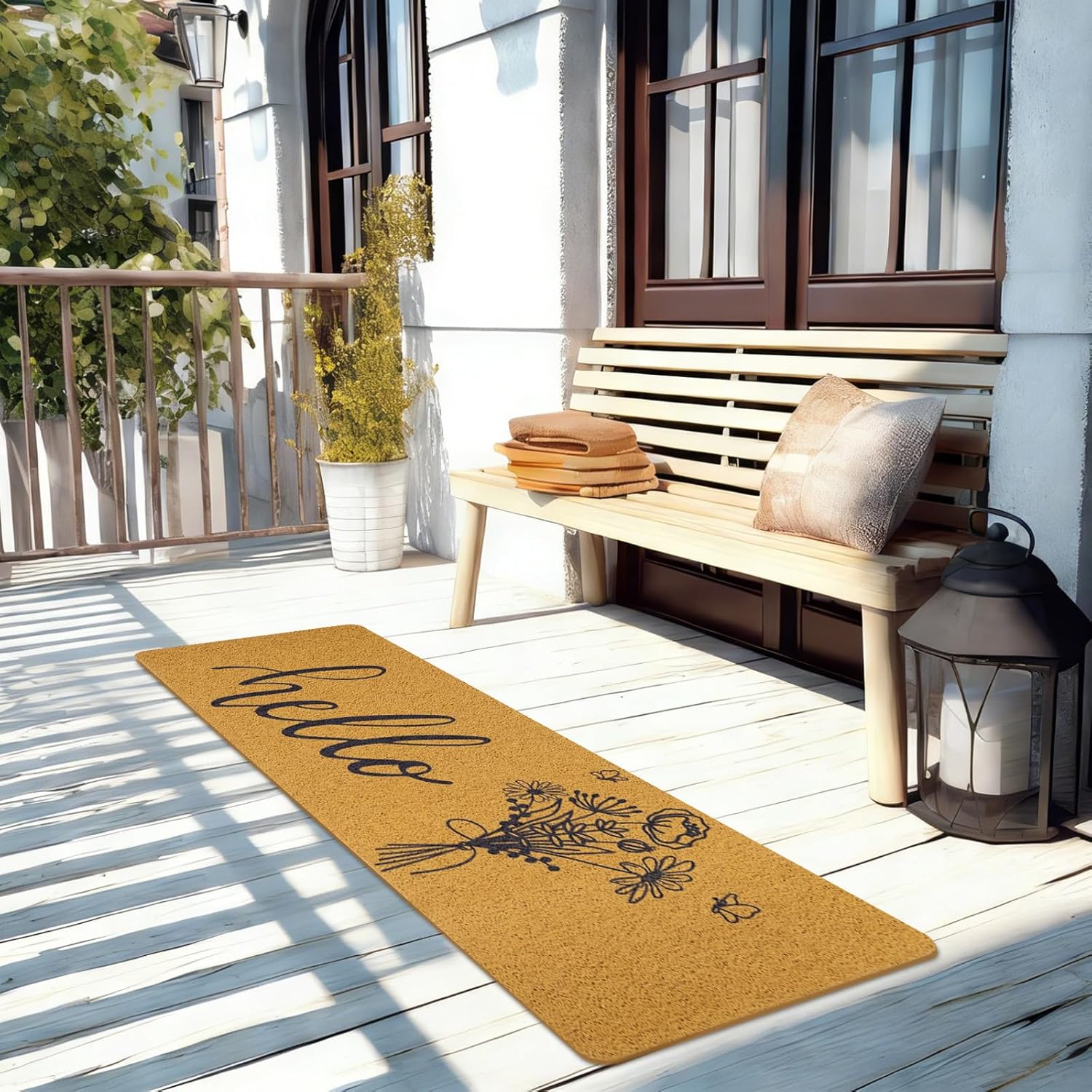 Long Doormat 48x 16 inch Front Door Mat Welcome Doormat Hello Spring Front Door Mat Welcome Wildflower Bouquet Floor Mat for Spring Summer Front Door Outdoor Indoor Porch Entrance Decor