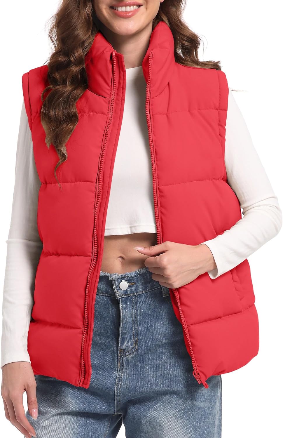 WHN Women's Puffer Vest Outerwear Lightweight Winter Warm Zip Up Stand Collar Sleeveless Padded Jacket with Pockets S-XL