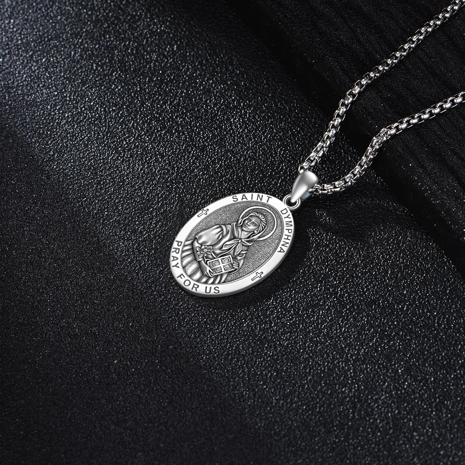 Saint Necklace 925 Sterling Silver Patron Saint Medal Pendant Amulet Protection Religious Jewelry for Men Women with 2.5mm 22"+2" Steel Chain (with Gift Box)