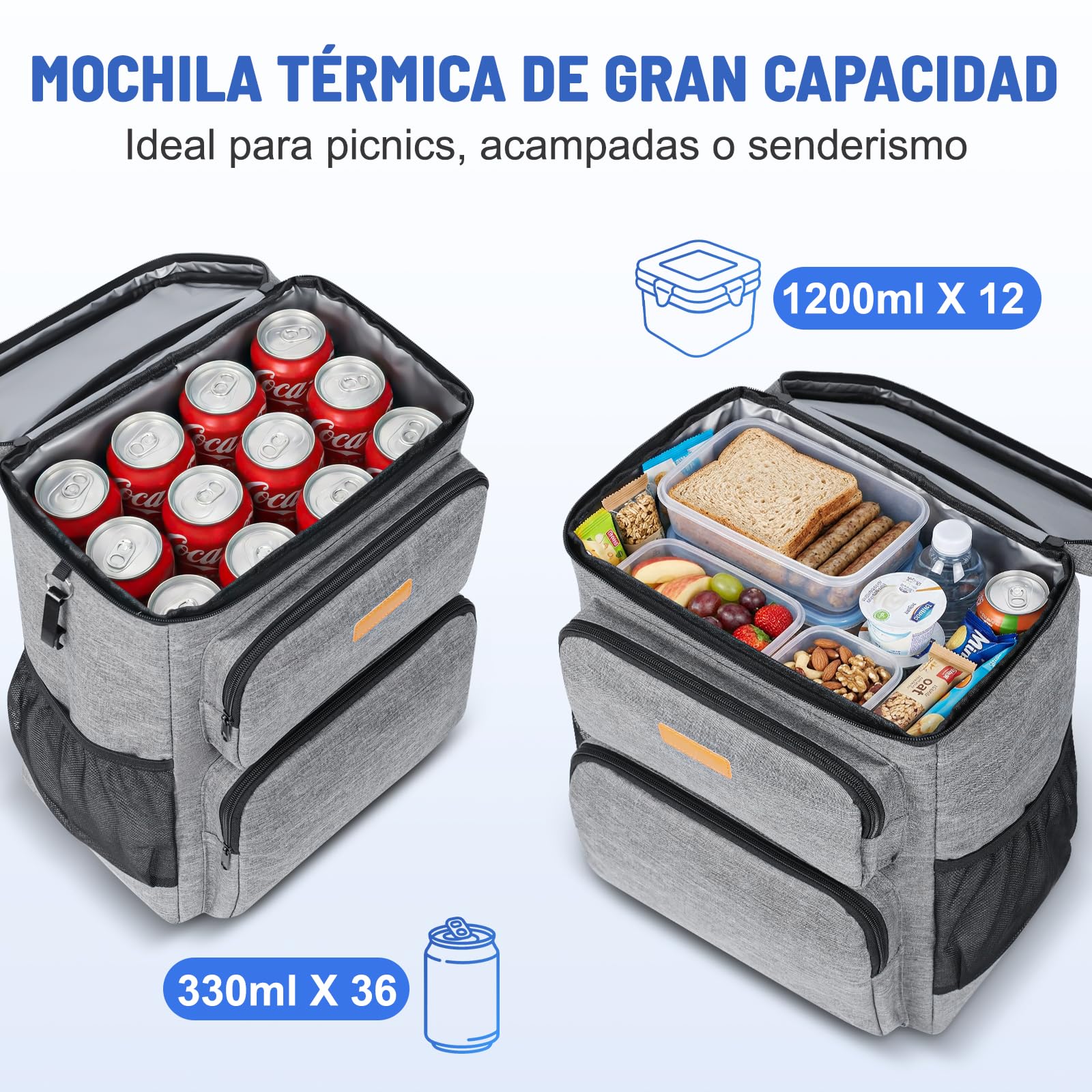 Mochila Nevera Isotermica Neveras Portatil 33L Gran Capacidad Bolsa Térmica, Mochilas Termica Porta Alimentos Cestas Impermeable Portatil para Playa, Picnic, Viaje, Camping, Barbacoa