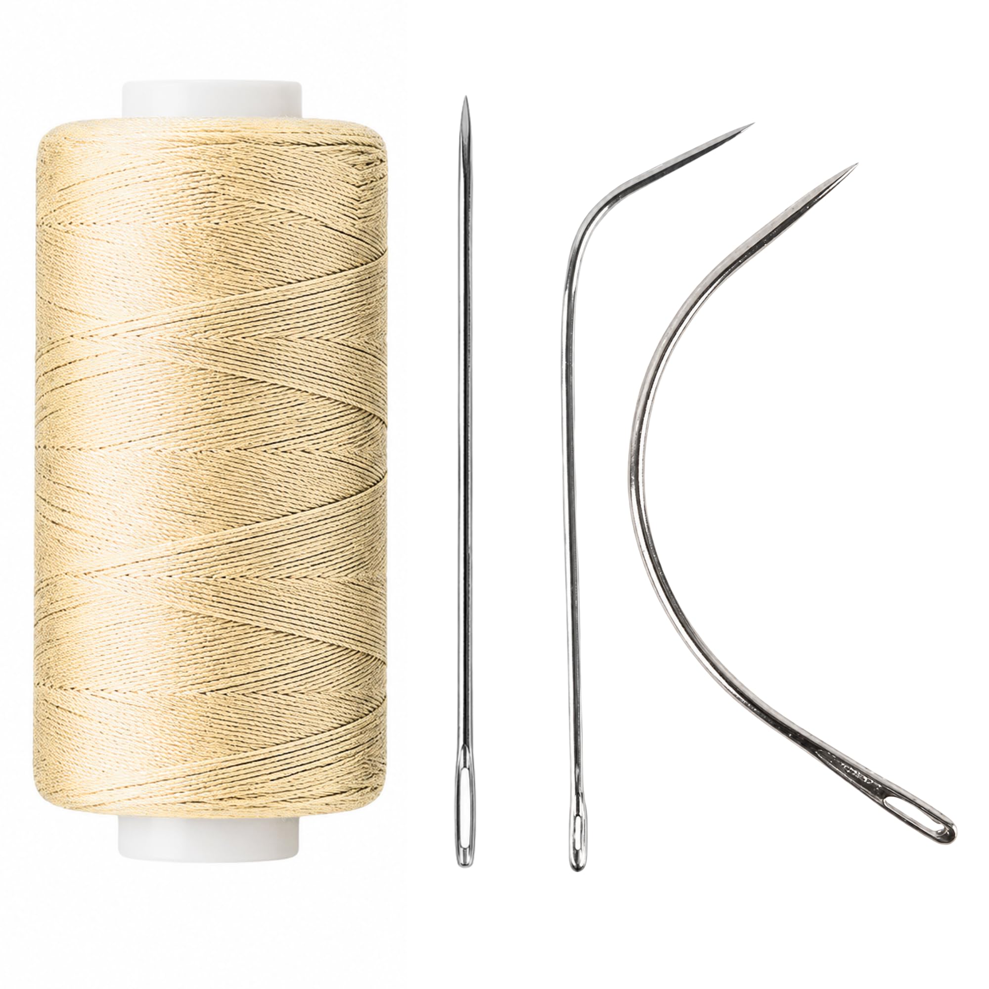 GL Hair Weft Thread & Needle Kit, Heavy Duty Nylon Weaving Thread with J, I & C Curved Steel Needles for LA Weave, Hidden Weave, Celebrity Weave, Micro Ring & Weft Hair Extensions (Blonde)