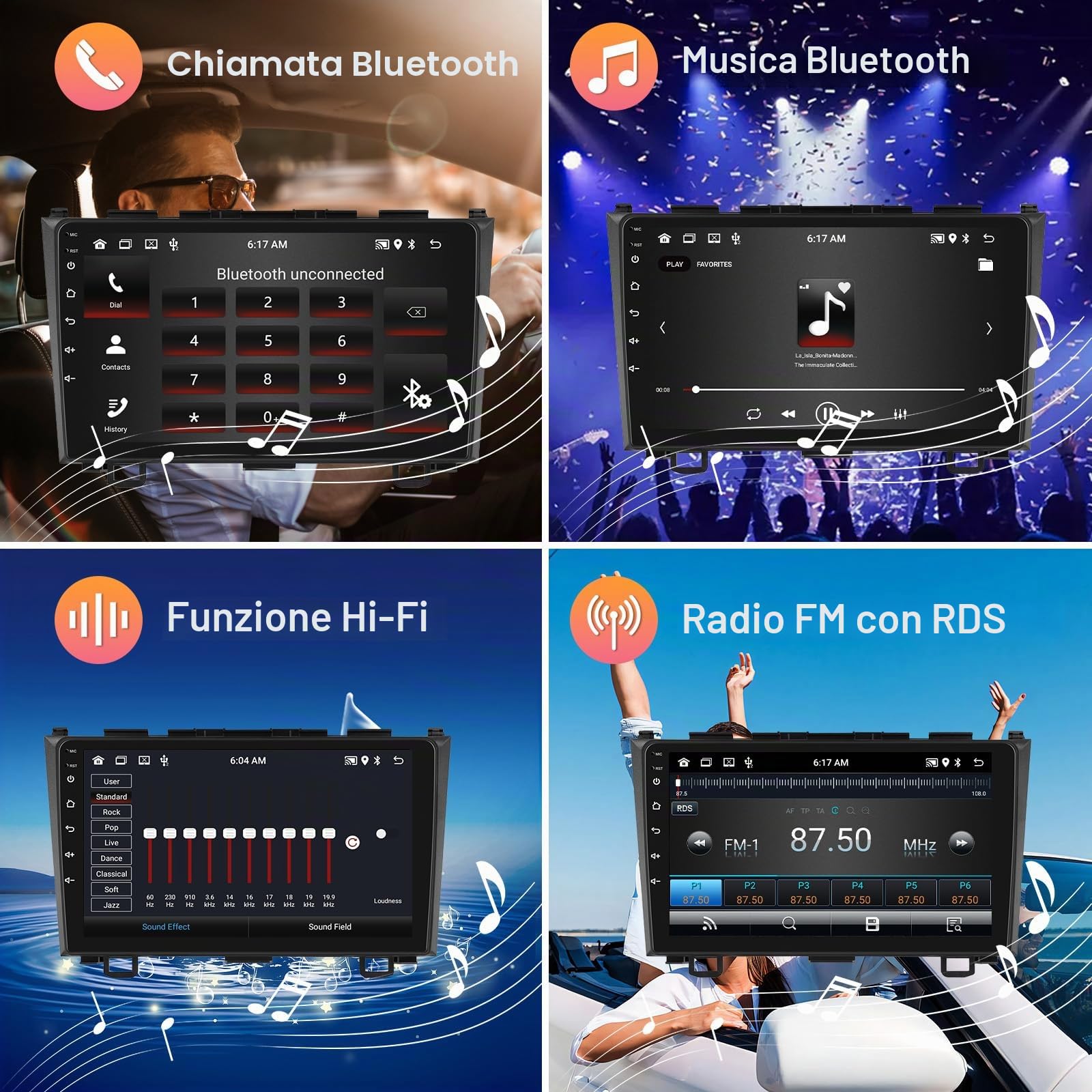 Hodozzy 2G 64G Android Autoradio per Honda CRV CR-V 3 RE 2007-2011 Radio Wireless Carplay Android Auto, Display 9 Pollici Touch Screen GPS WiFi Bluetooth FM RDS,Retrocamera 2 Din Stereo per Honda CRV