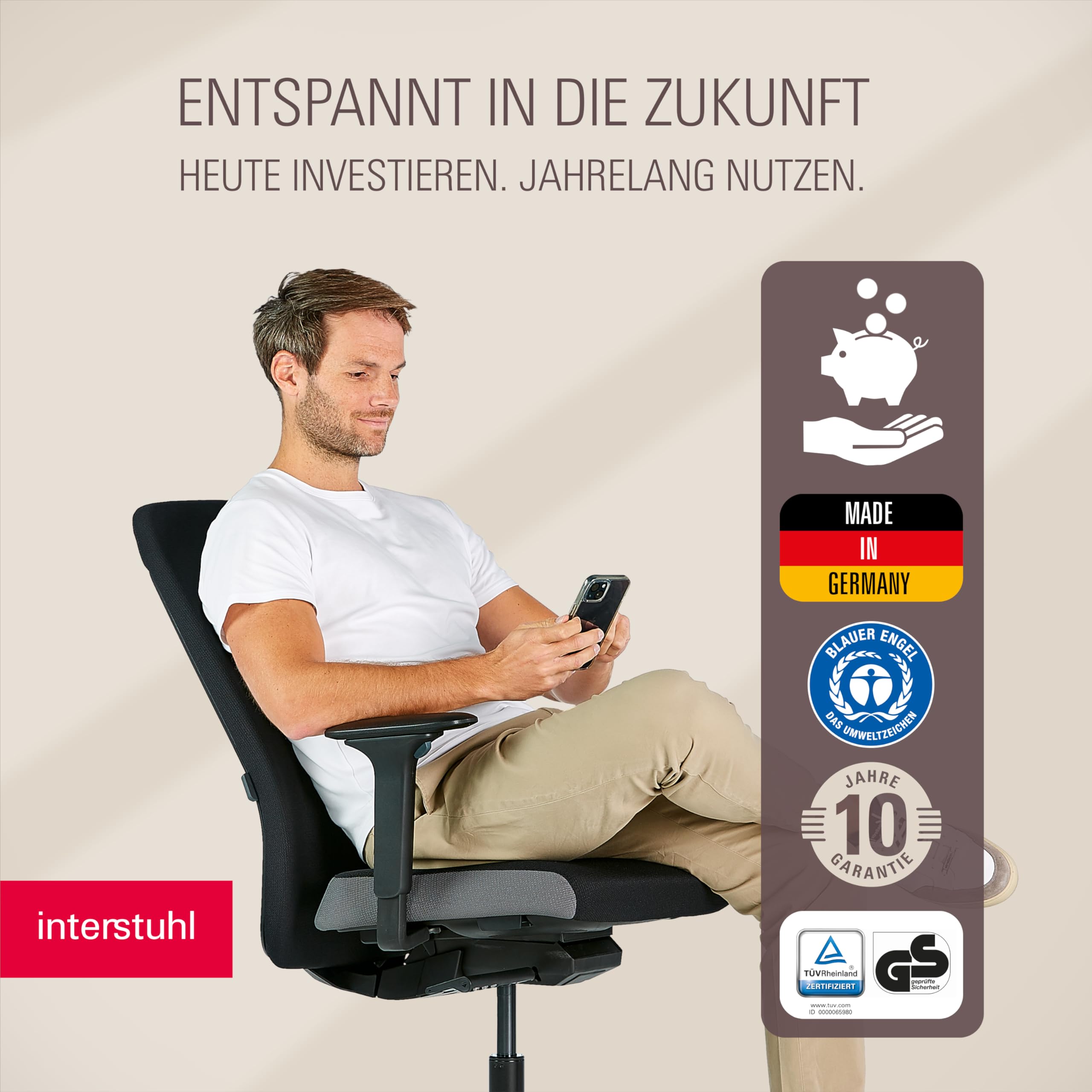 Interstuhl Style Soft+ Ergonomischer Bürostuhl mit hoher Rückenlehne – Schreibtischstuhl für große Personen, Belastbar bis 150kg, 10 J. Garantie, Made in Germany, schwarz