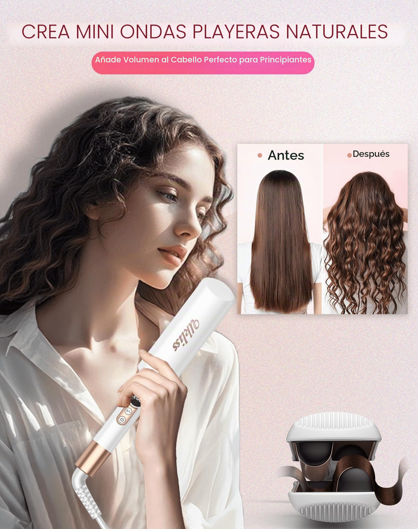 UKLISS Plancha ondulada, mini plancha ondulada para el cabello, pantalla LCD, 120 – 210 ℃, tamaño de viaje Beach Waves Rizador de pelo de sirena para ondulaciones de pelo, rizador de ondas ligeras