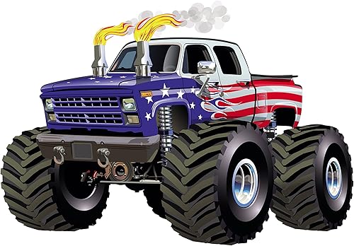 Miniatura 2 de West Mountain Calcomanía de pared de camión monstruo con bandera, decoración de dormitorio infantil, vinilo para sala de juegos, WM08 (48 pulgadas