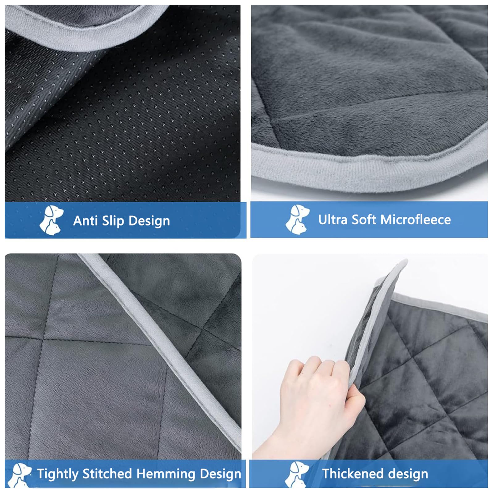 2 Pack Selbstheizende Thermomatte, Selbstheizende Decke für Hundeboxen, Extra Warme Thermounterlage für Welpen, rutschfest Und Waschbar, Ohne StromanschlussGrey,S