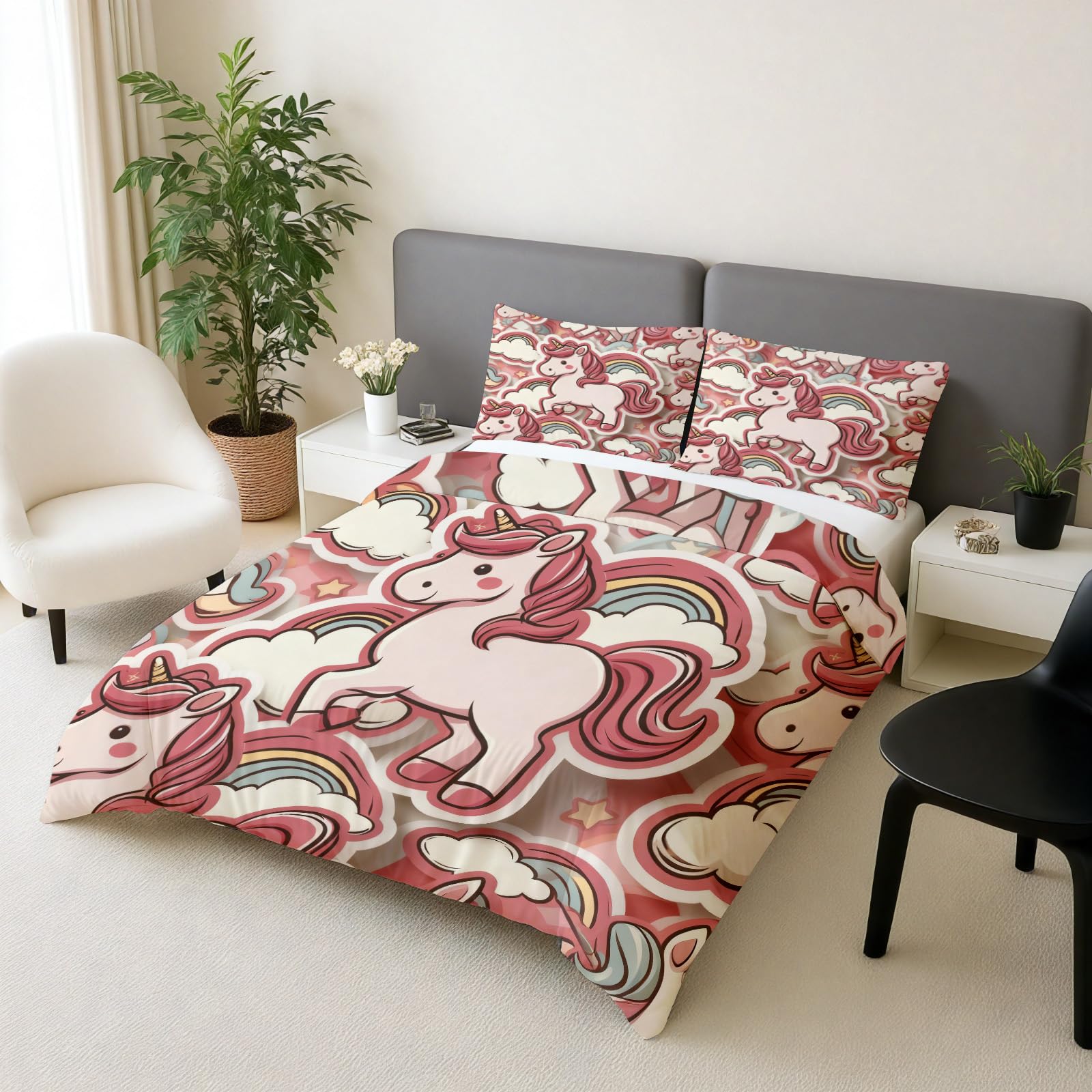 Housse de couette licorne 220x240 cm en microfibre pour un lit double tendance