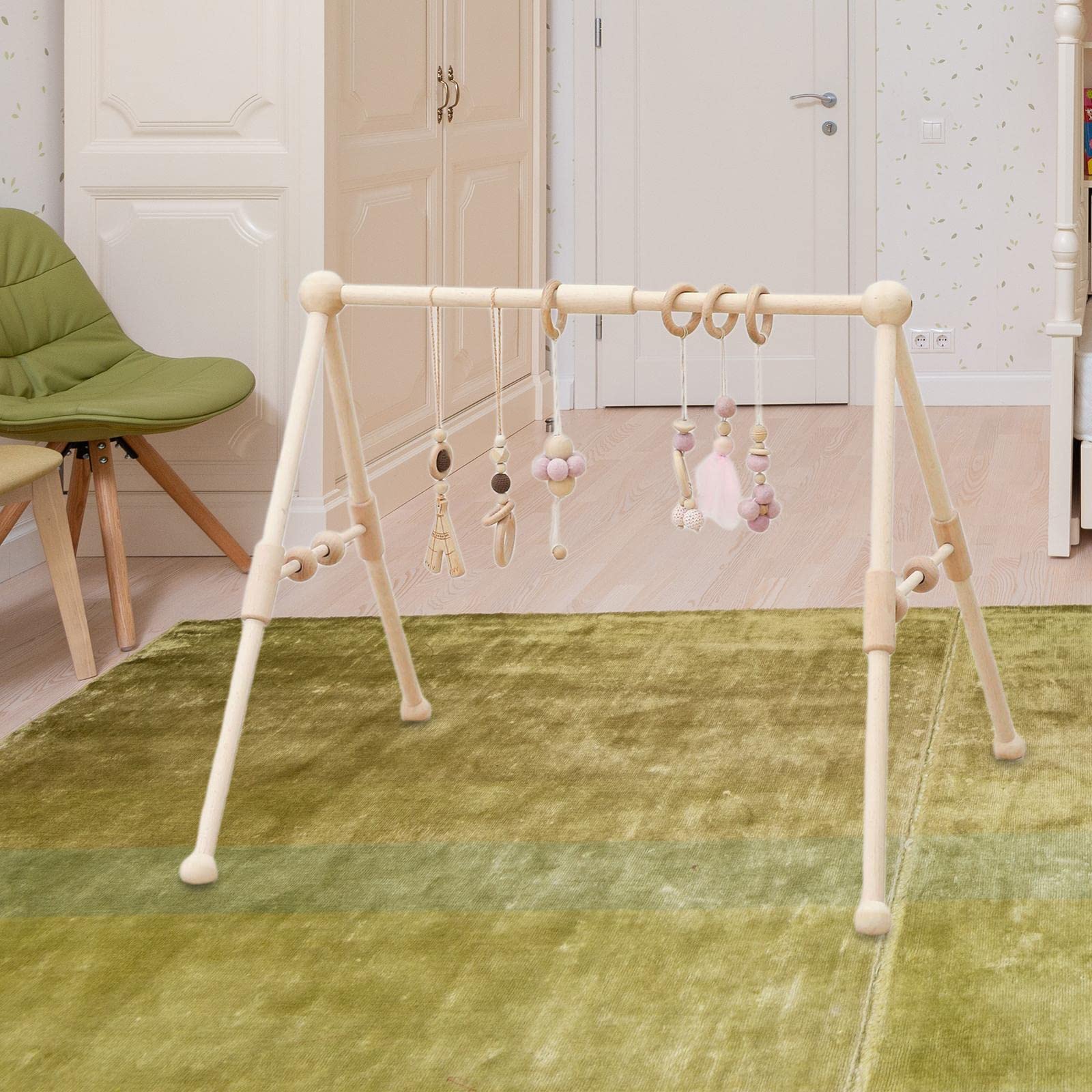 Hängender Aktivitätsbogen Aus Holz, Babyzimmerdekoration, Faltbares Babyspielzeug