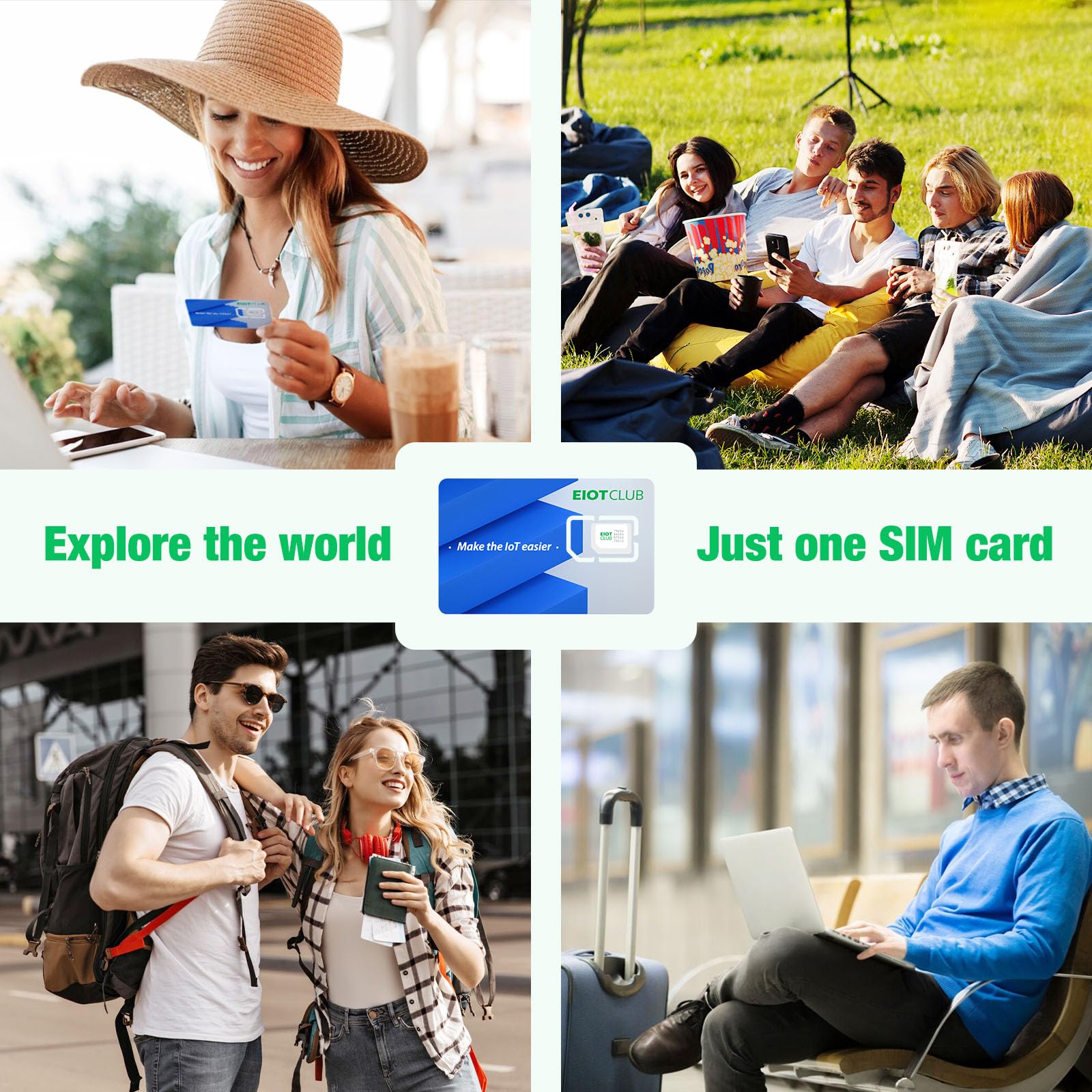 EIOTCLUB Globalna podróżna karta SIM, 2 GB danych, 30 dni, do 38 krajów w Europie, USA, Kanadzie, Meksyku, możliwość ponownego ładowania, bez numeru telefonu, Plug and Play