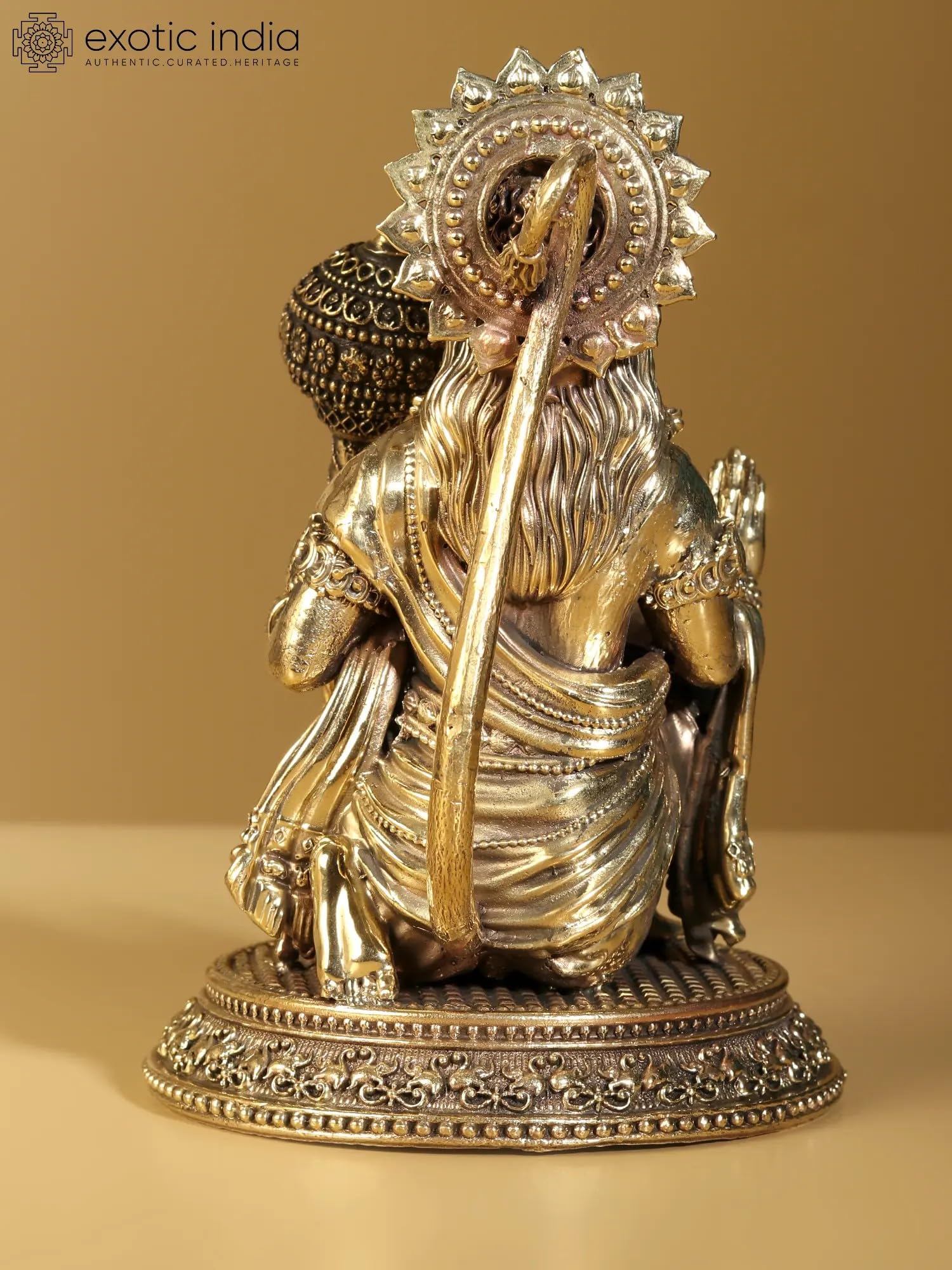 Exotic India Superfine Blessing Lord Hanuman mosiężna statuetka | Bajrangbali Idol Murti Moorti statuetka do pokoju świątyni Puja, wystrój domu