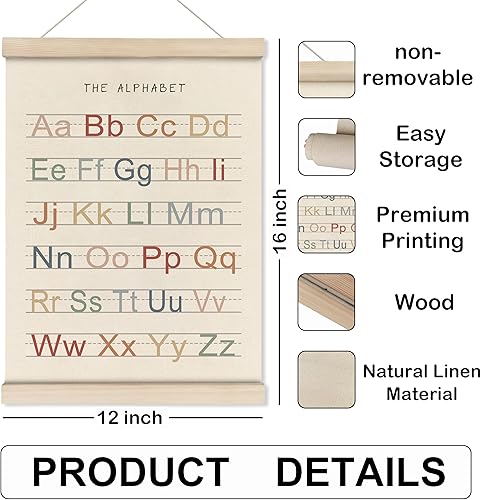 Miniatura 7 de HRQKO Marco para colgar pósteres, decoración de pared de guardería, póster bohemio ABC con marcos de madera, pancarta del alfabeto, decoración para