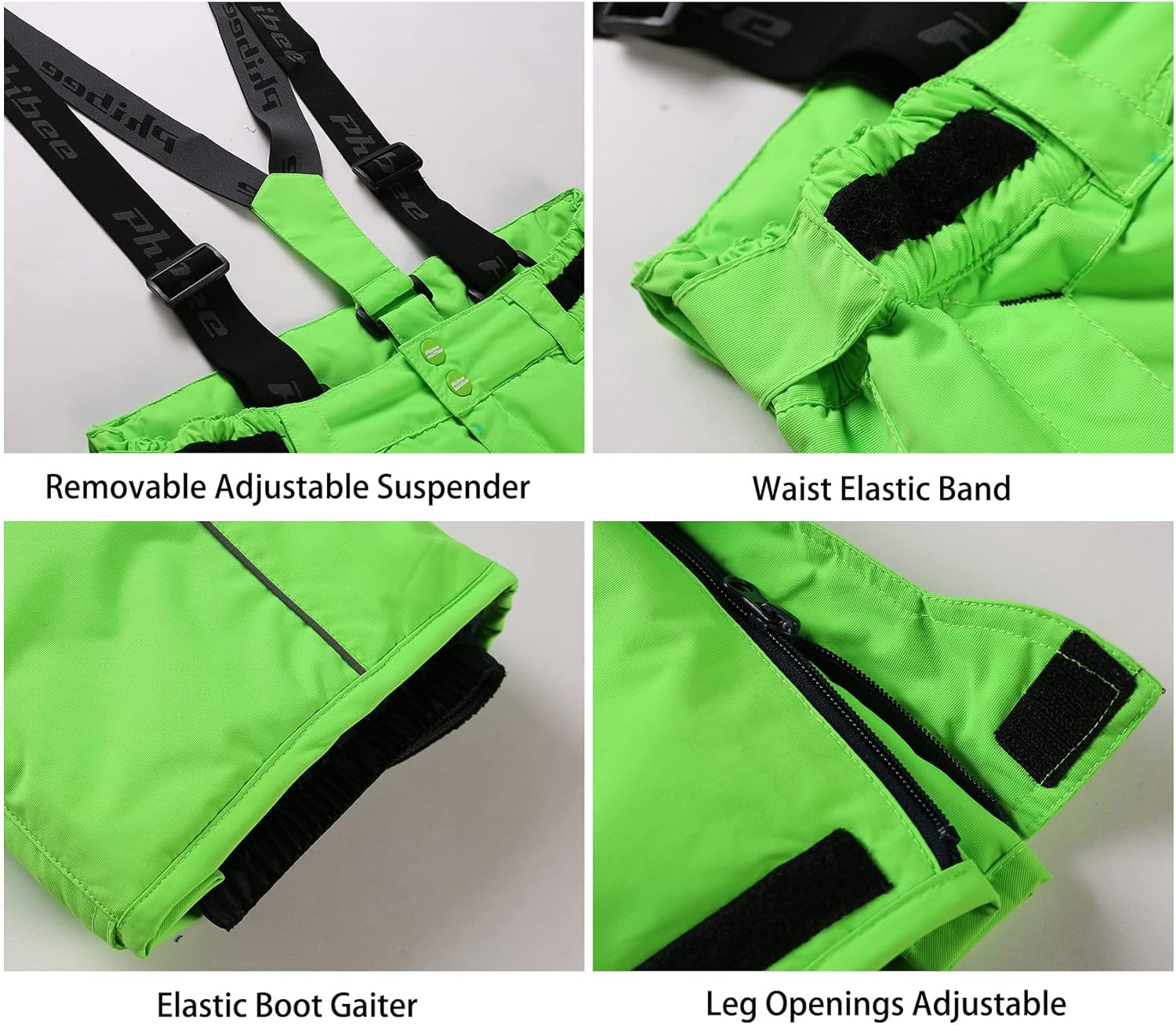 PHIBEE Boys' Waterproof Breathable Polyester Snowboard Ski Pants