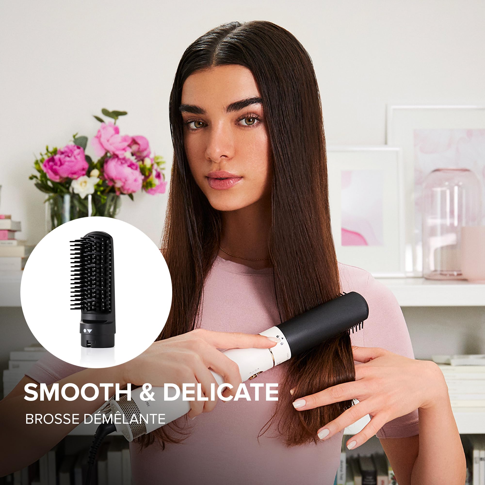 Bellissima Brosse Soufflante Ionique Air Wonder - Brosse Chauffante Brushing, Brosses en Céramique, Enduites de Kératine - 2 Températures et Air Frais - Sèche, Volume, 8 Accessoires Inclus, 1000 W