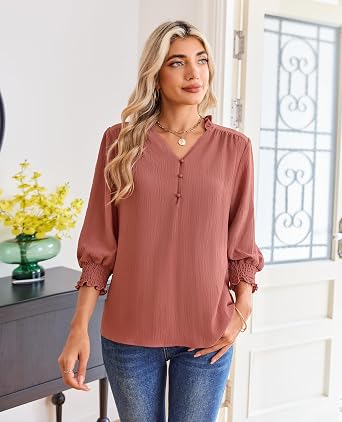 Gleeivy Blouses for Women Dressy Casual Long Sleeve V Neck Work Blouse