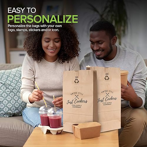 Miniatura 4 de Stock Your Home Bolsas de papel kraft de 20 libras (100 unidades) – Bolsas desechables para botellas de licor a granel, bolsa en blanco de tamaño