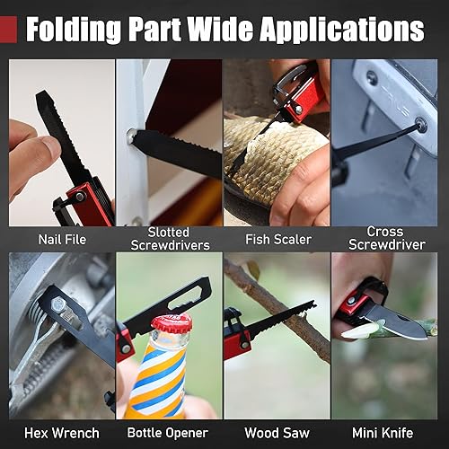Miniatura 4 de Martillo de campamento multiherramienta 14 en 1, equipo de supervivencia con hacha, cuchillo, destornillador, pleirs, sierra, abridor de botellas y